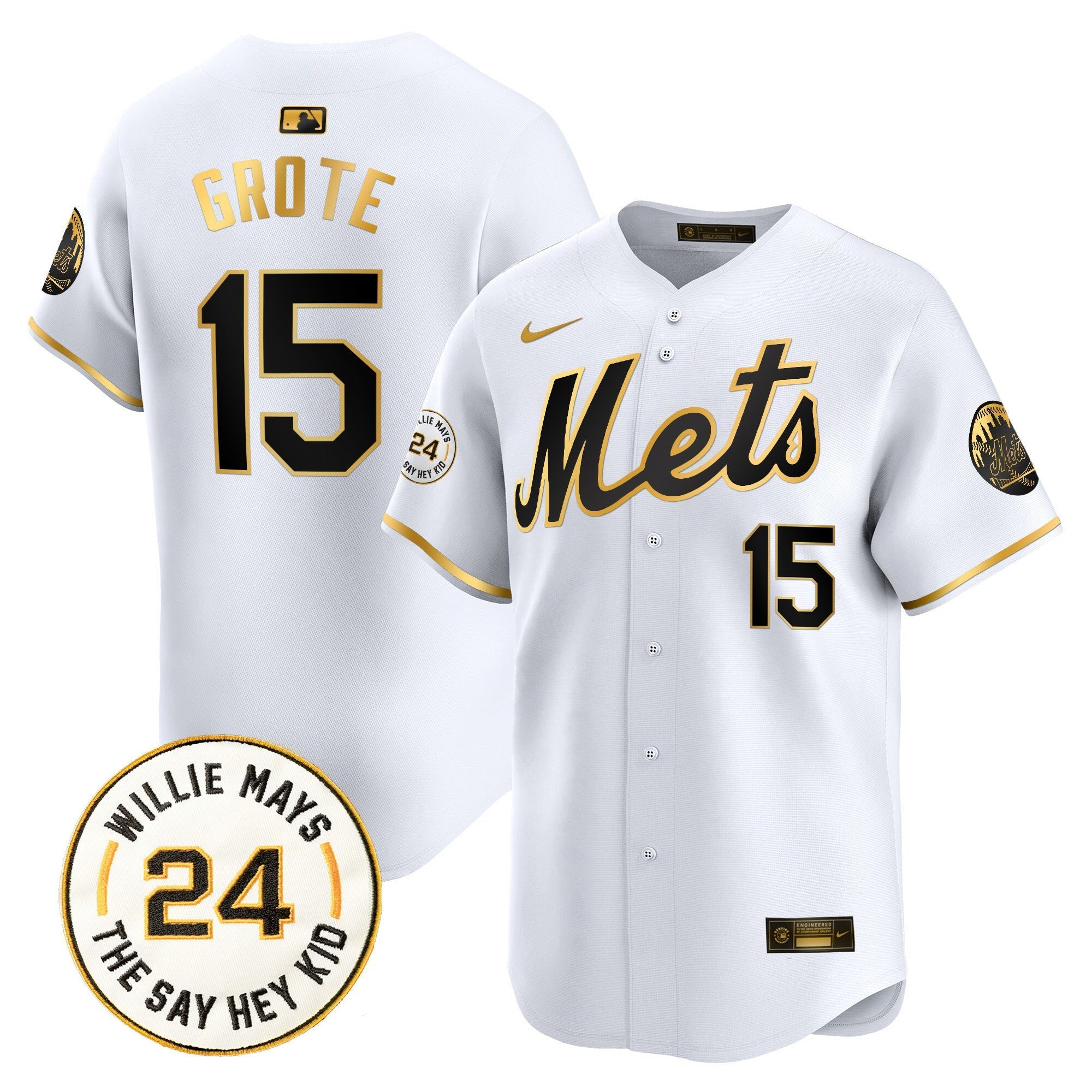 Men's Mets Willie Mays Patch Vapor Premier Limited Jersey - All Stitched