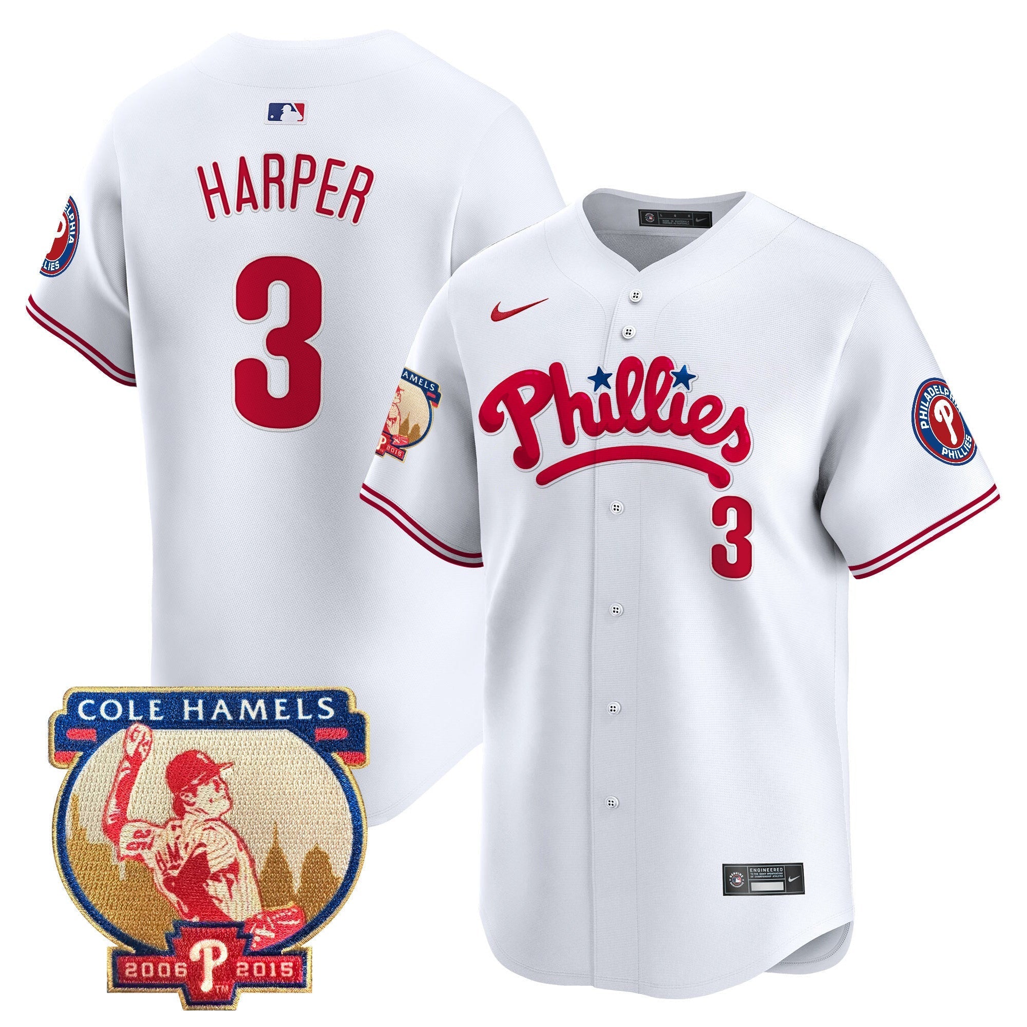 Men's Phillies Cole Hamels Patch Vapor Premier Limited Jersey - All Stitched