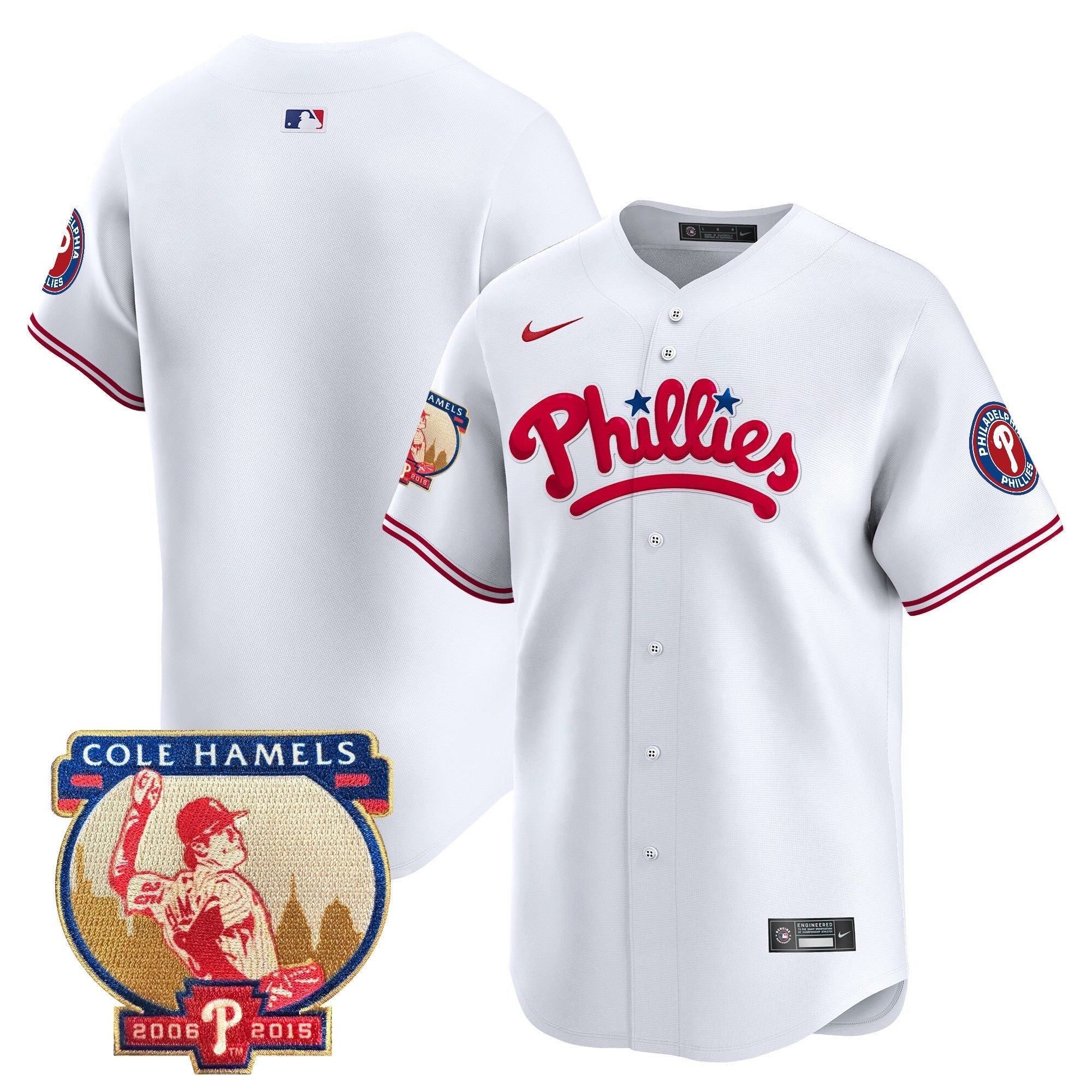Men's Phillies Cole Hamels Patch Vapor Premier Limited Jersey - All Stitched