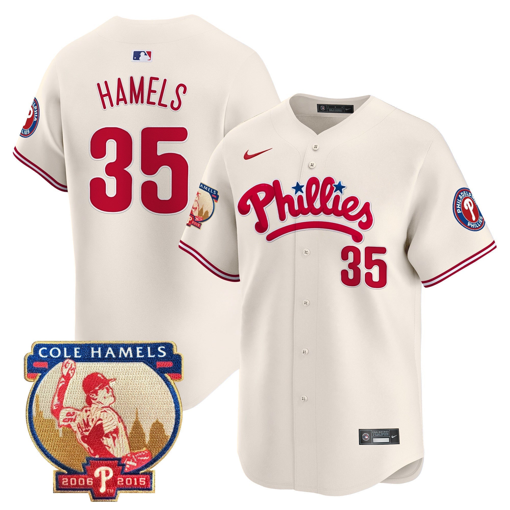 Men's Phillies Cole Hamels Patch Vapor Premier Limited Jersey - All Stitched
