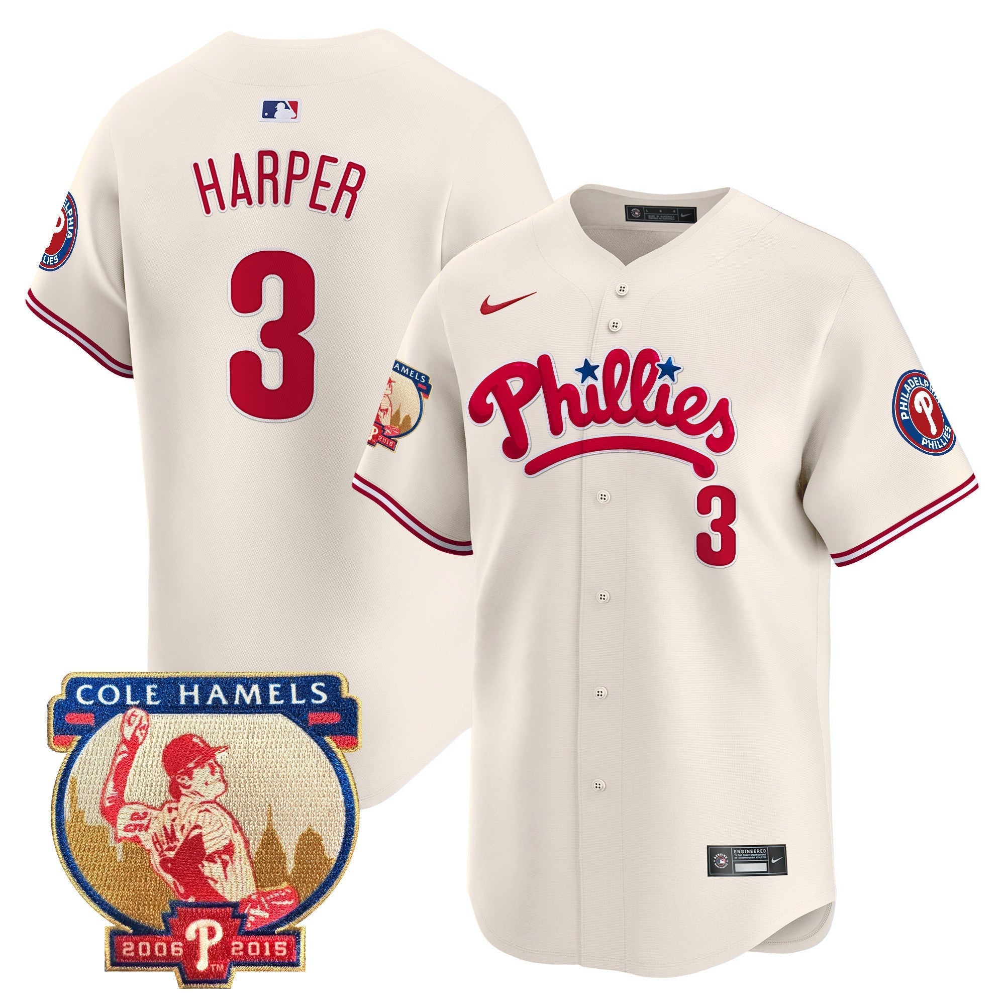 Men's Phillies Cole Hamels Patch Vapor Premier Limited Jersey - All Stitched