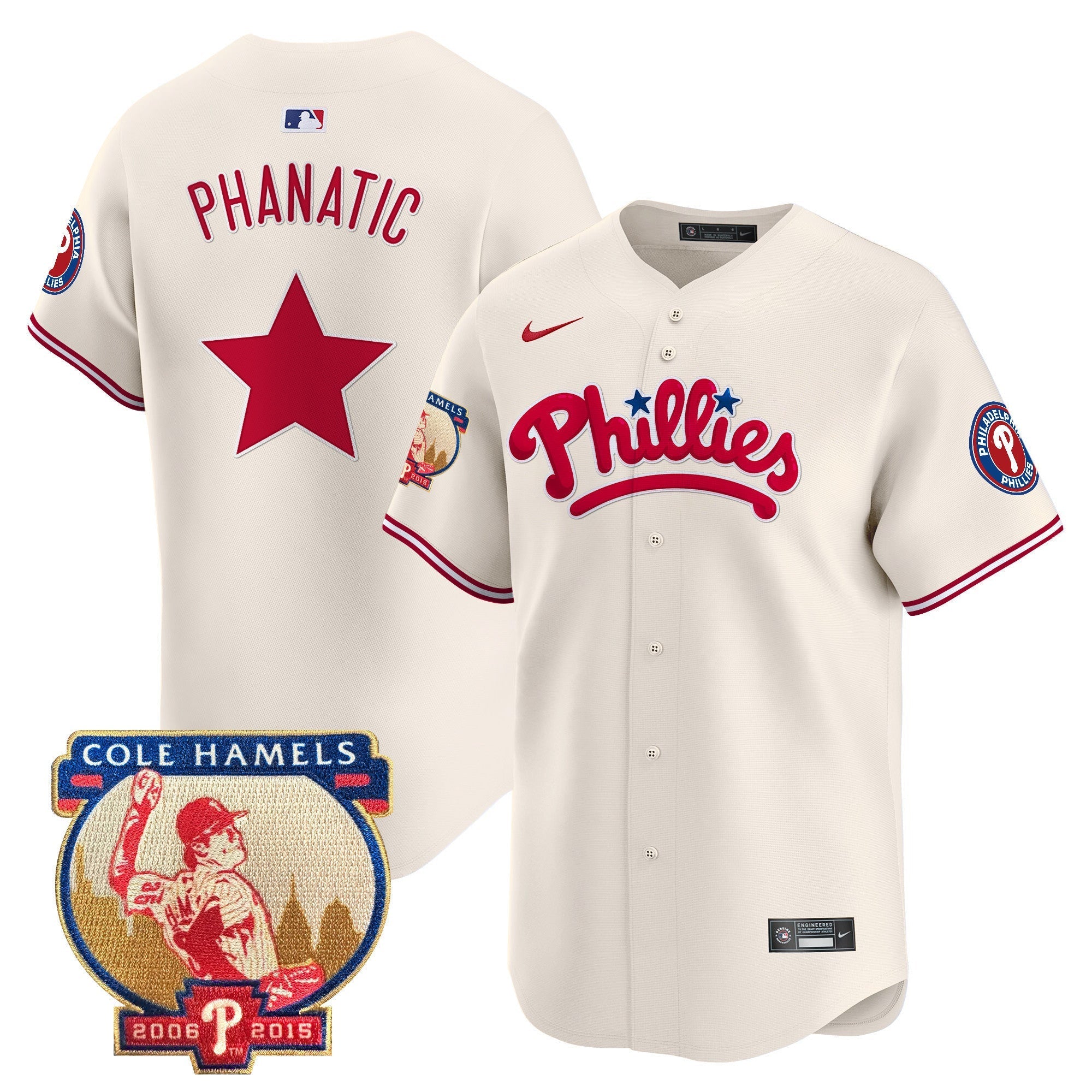 Men's Phillies Cole Hamels Patch Vapor Premier Limited Jersey - All Stitched
