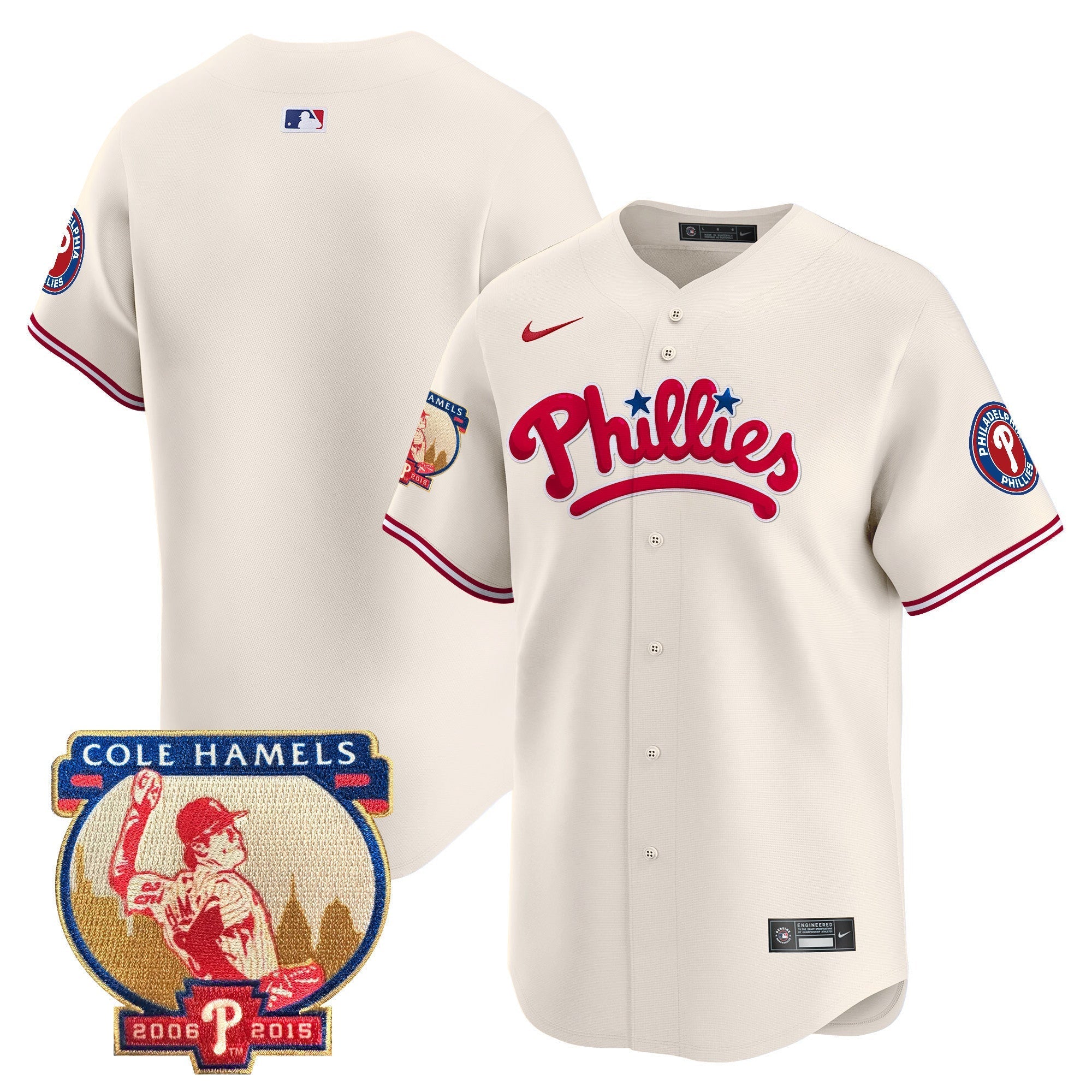 Men's Phillies Cole Hamels Patch Vapor Premier Limited Jersey - All Stitched