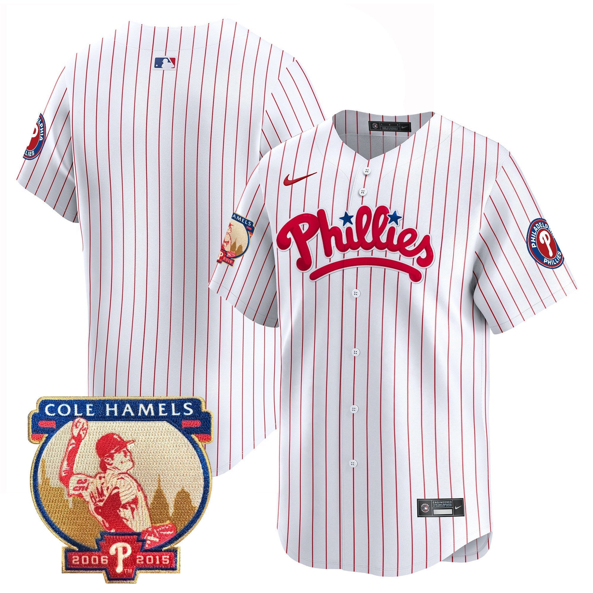 Men's Phillies Cole Hamels Patch Vapor Premier Limited Jersey - All Stitched