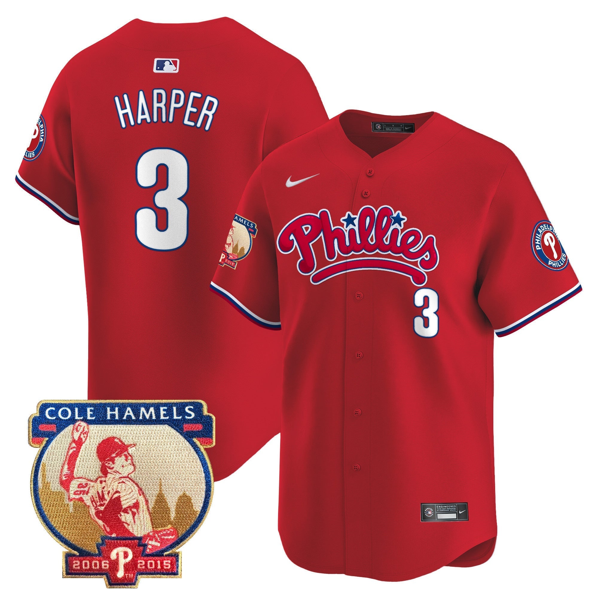 Men's Phillies Cole Hamels Patch Vapor Premier Limited Jersey - All Stitched