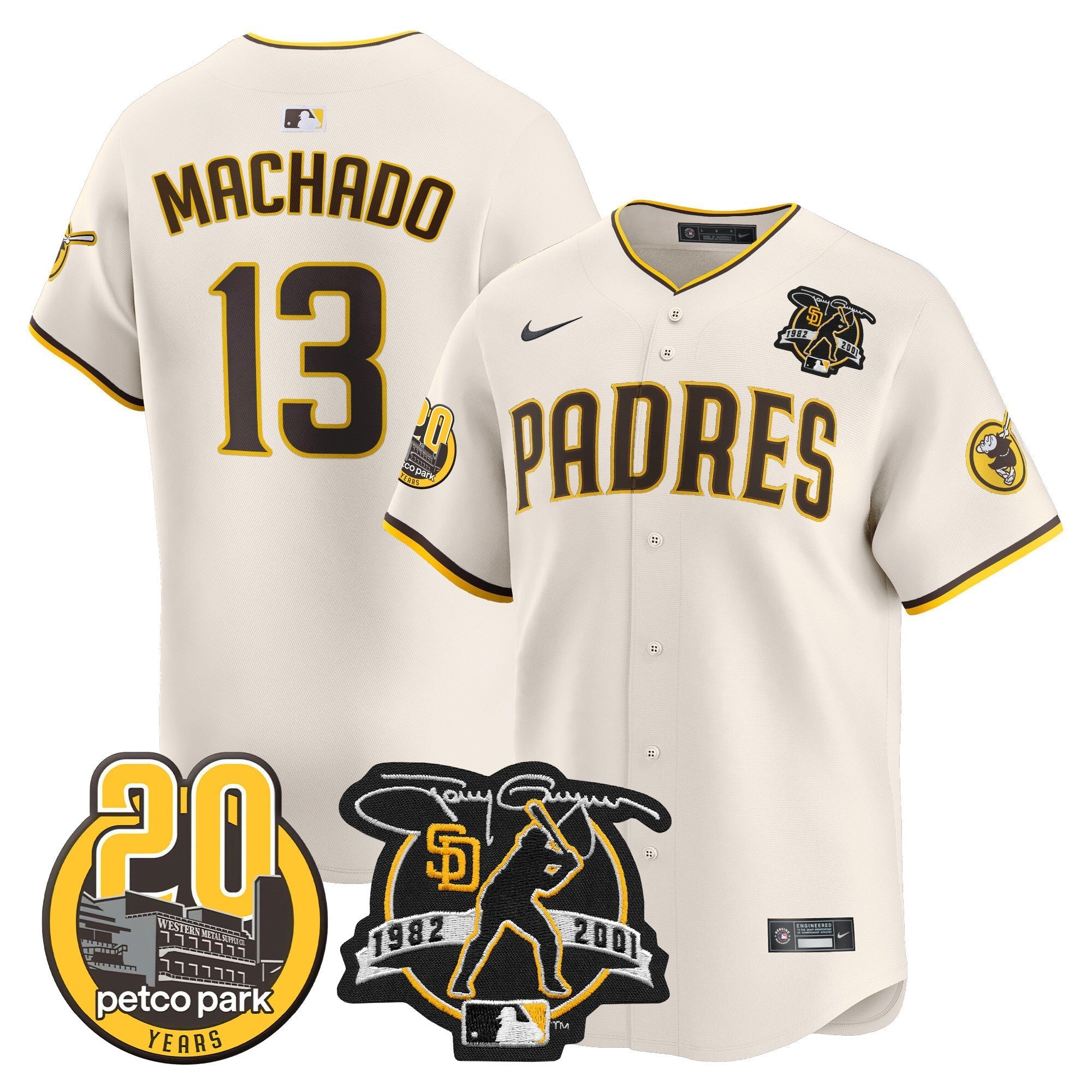 Men's Padres Tony Gwynn & Petco Park 20th Patch Vapor Premier Limited Jersey V2 ?All Stitched