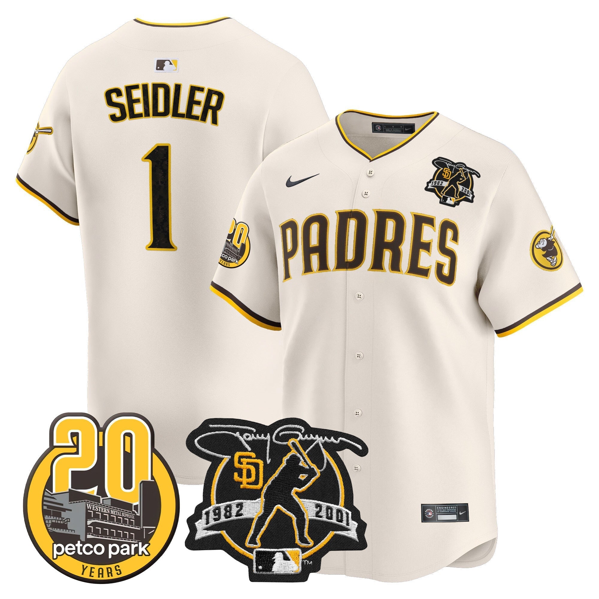 Men's Padres Tony Gwynn & Petco Park 20th Patch Vapor Premier Limited Jersey V2 ?All Stitched