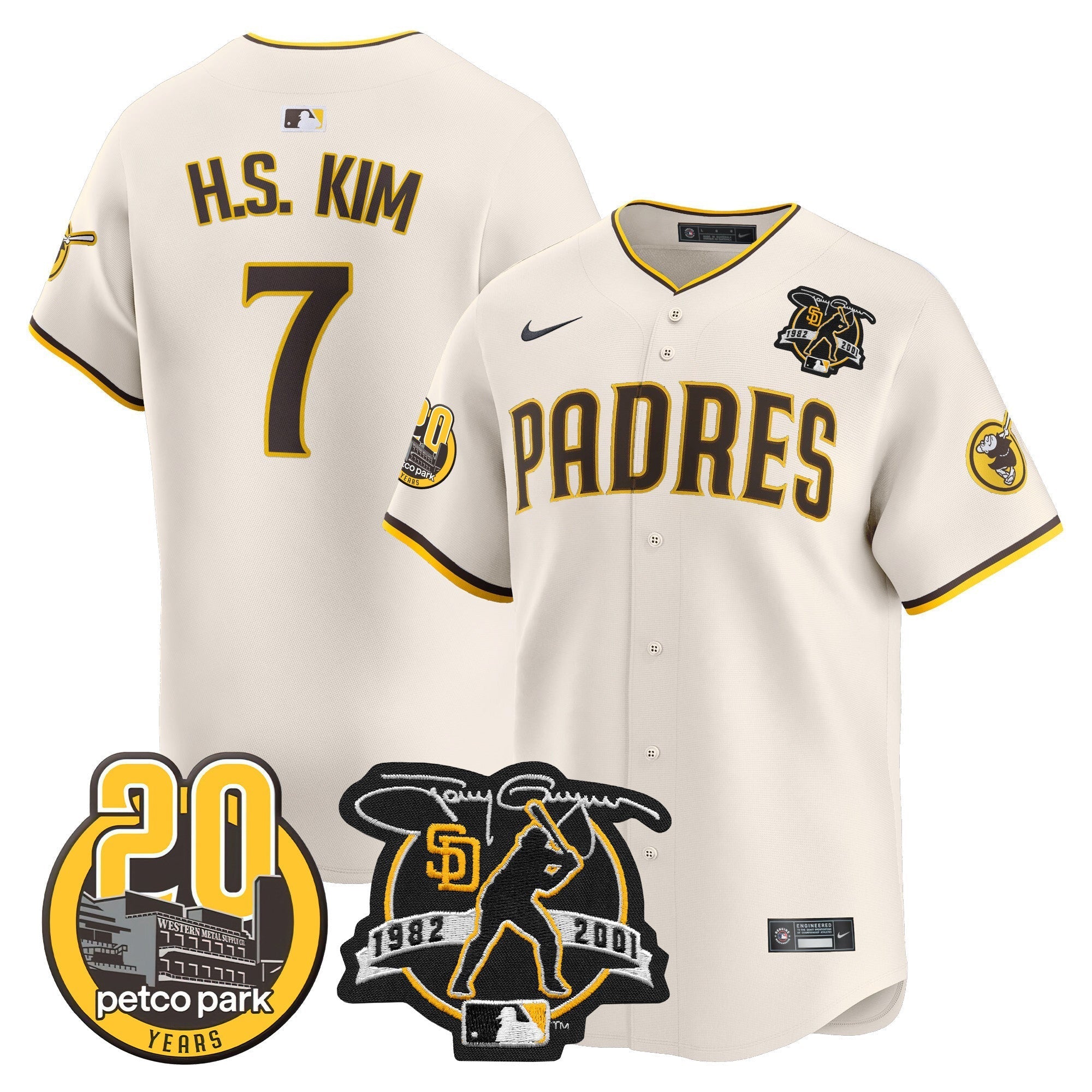 Men's Padres Tony Gwynn & Petco Park 20th Patch Vapor Premier Limited Jersey V2 ?All Stitched