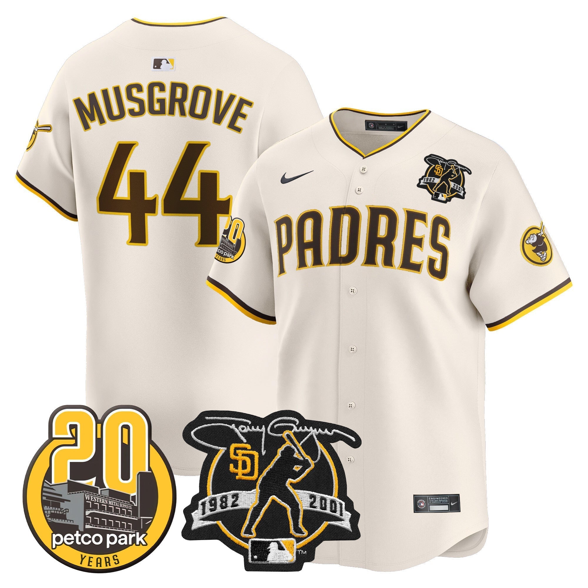Men's Padres Tony Gwynn & Petco Park 20th Patch Vapor Premier Limited Jersey V2 ?All Stitched