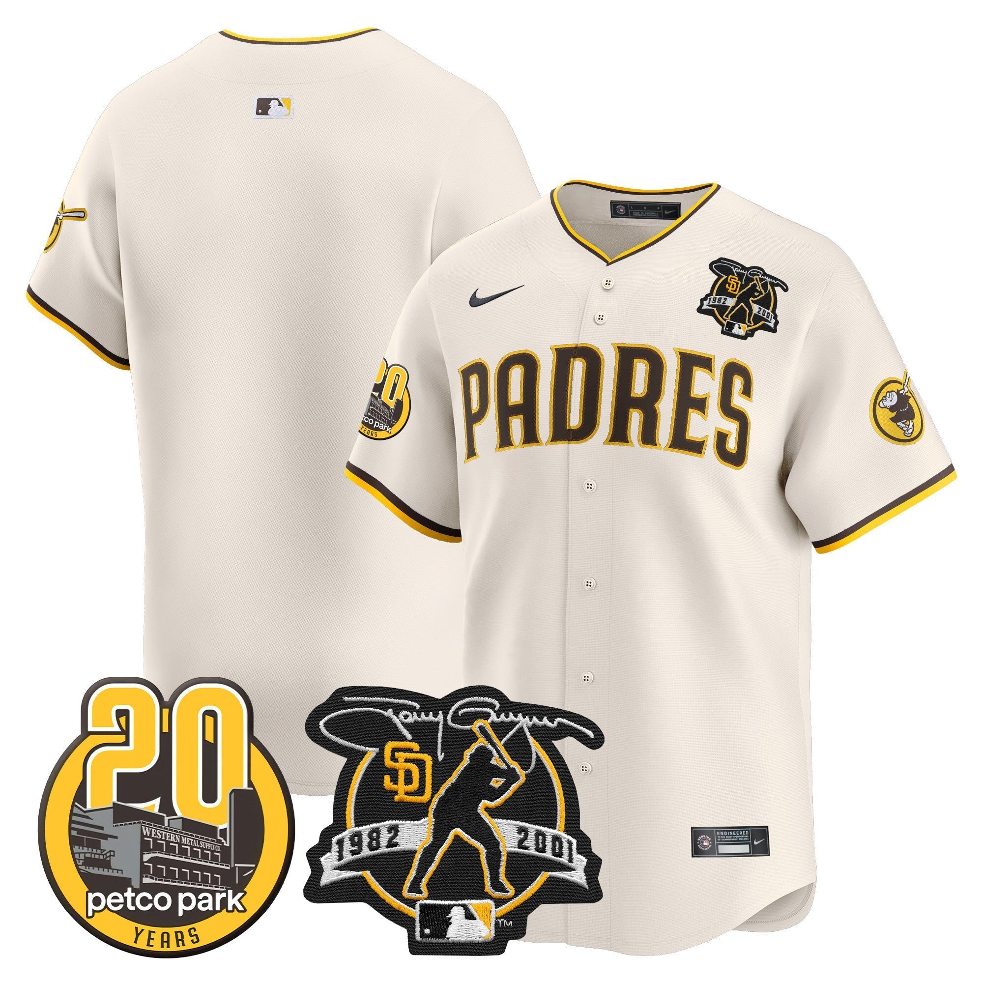 Men's Padres Tony Gwynn & Petco Park 20th Patch Vapor Premier Limited Jersey V2 ?All Stitched