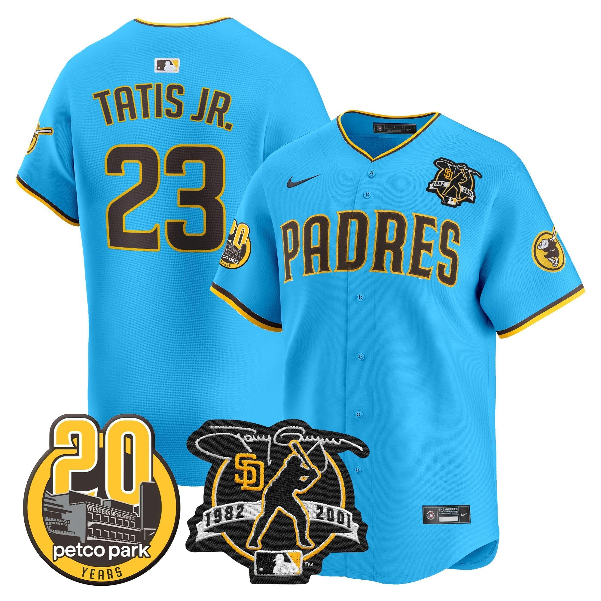 Men's Padres Tony Gwynn & Petco Park 20th Patch Vapor Premier Limited Jersey V2 ?All Stitched