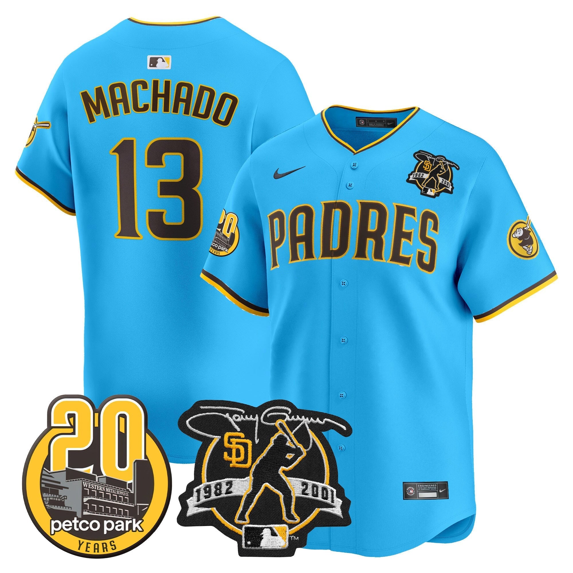 Men's Padres Tony Gwynn & Petco Park 20th Patch Vapor Premier Limited Jersey V2 ?All Stitched