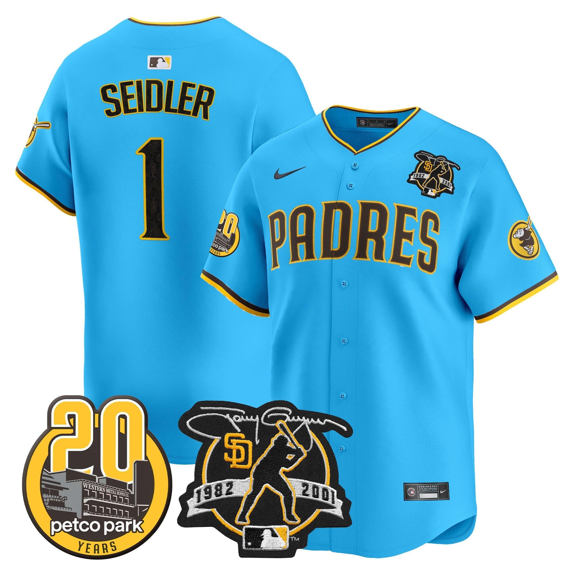 Men's Padres Tony Gwynn & Petco Park 20th Patch Vapor Premier Limited Jersey V2 ?All Stitched