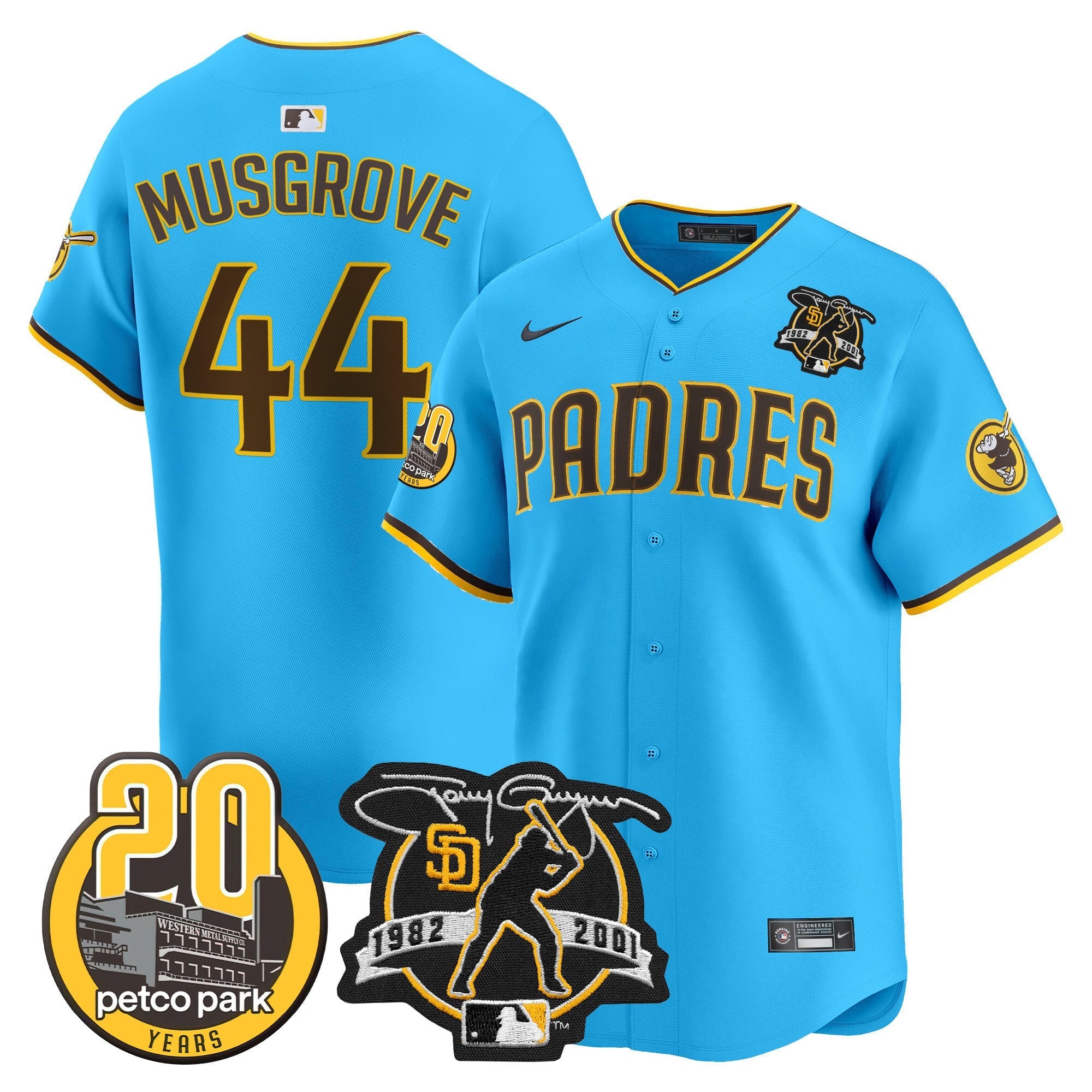Men's Padres Tony Gwynn & Petco Park 20th Patch Vapor Premier Limited Jersey V2 ?All Stitched