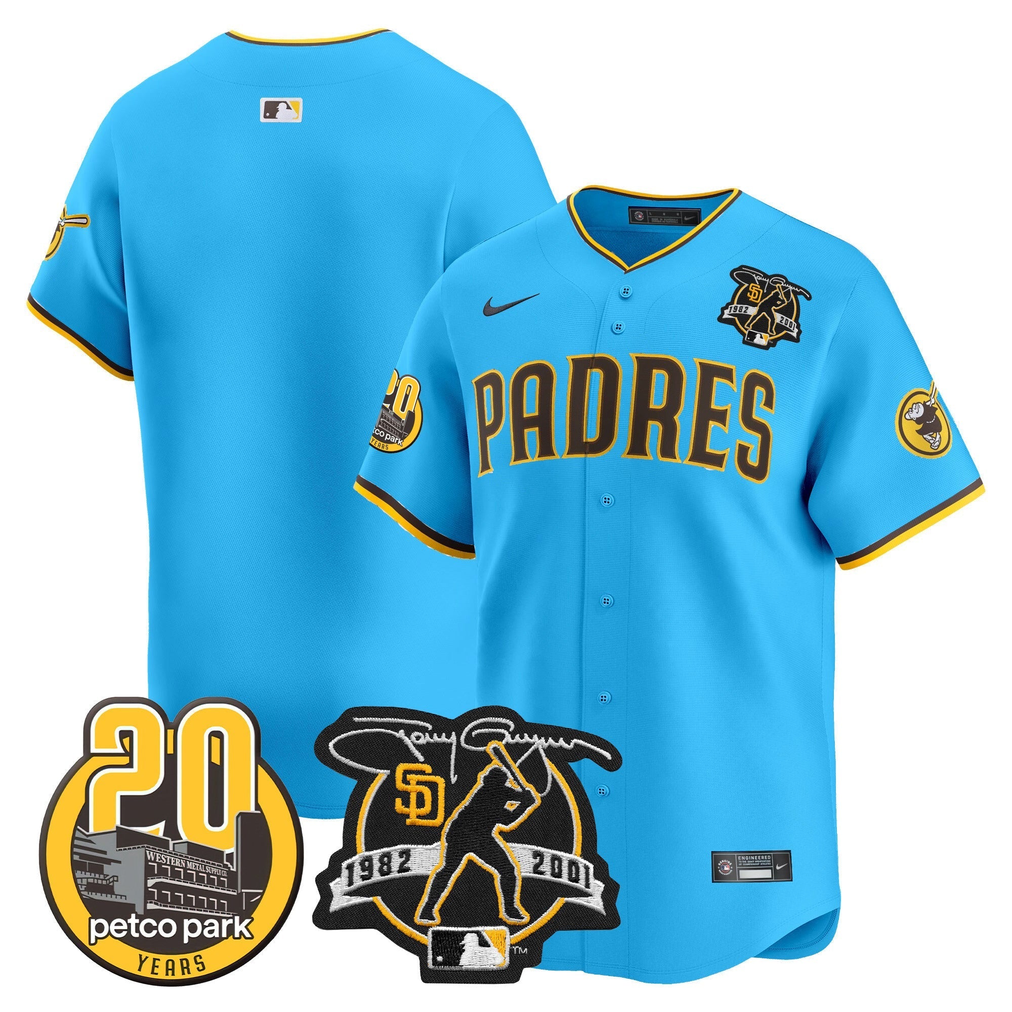 Men's Padres Tony Gwynn & Petco Park 20th Patch Vapor Premier Limited Jersey V2 ?All Stitched