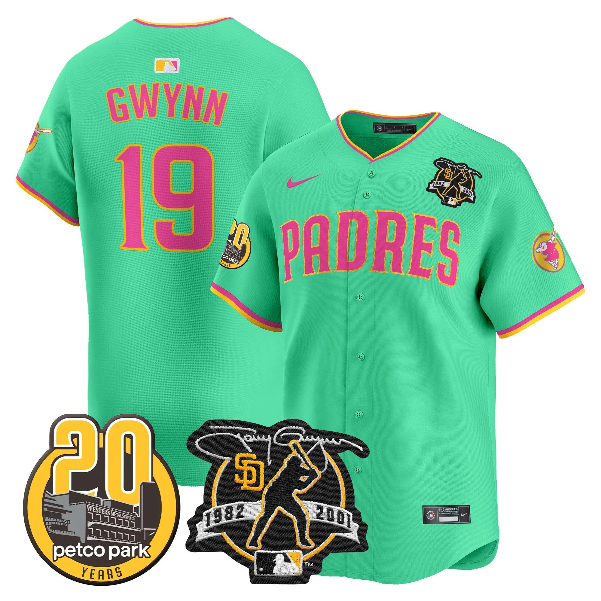 Men's Padres Tony Gwynn & Petco Park 20th Patch Vapor Premier Limited Jersey V2 ?All Stitched