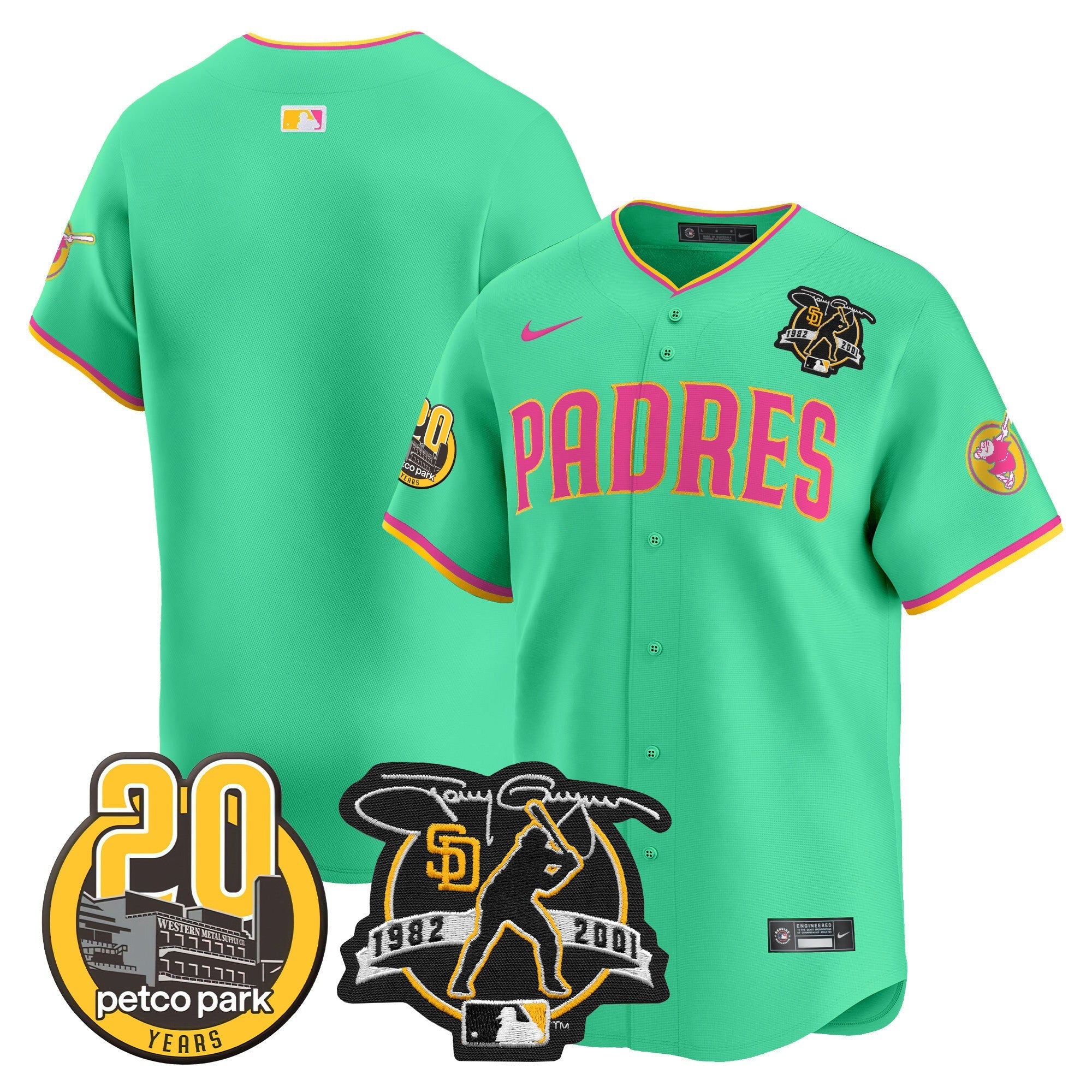 Men's Padres Tony Gwynn & Petco Park 20th Patch Vapor Premier Limited Jersey V2 ?All Stitched