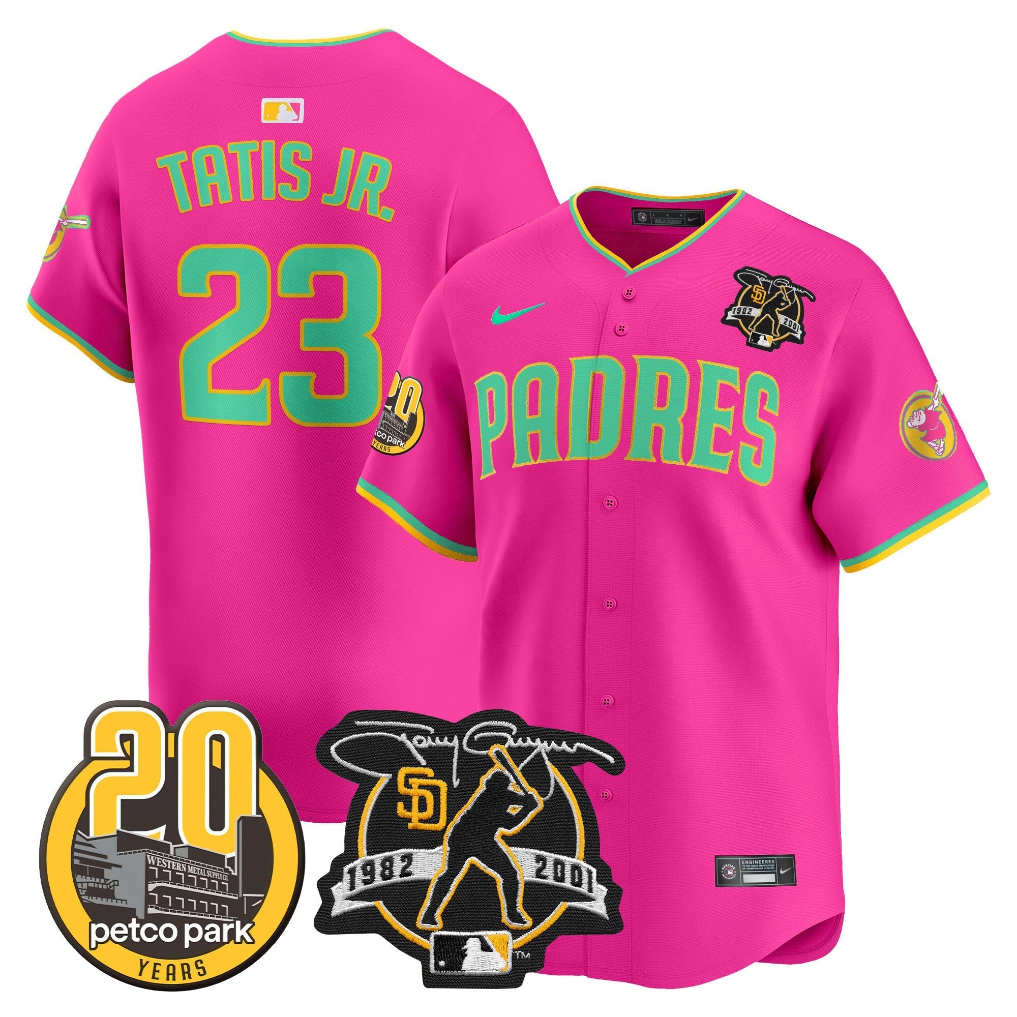 Men's Padres Tony Gwynn & Petco Park 20th Patch Vapor Premier Limited Jersey V2 ?All Stitched