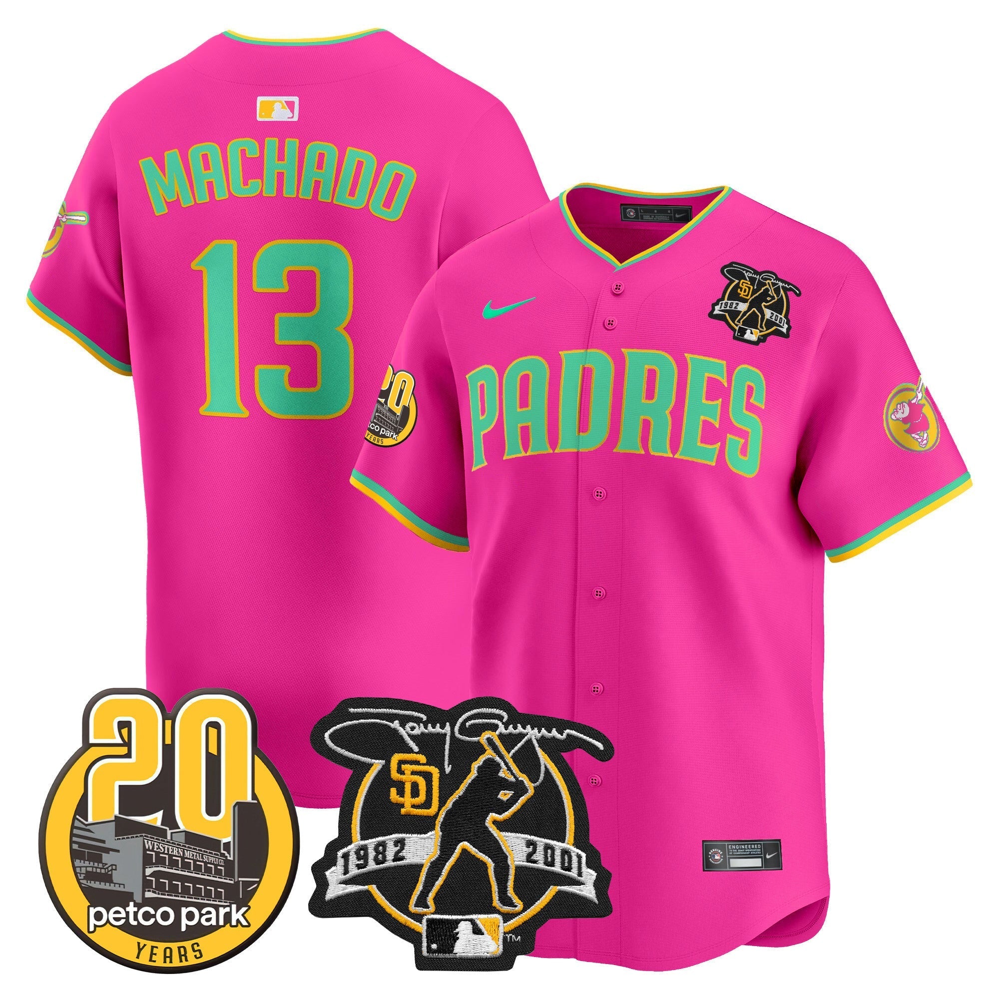 Men's Padres Tony Gwynn & Petco Park 20th Patch Vapor Premier Limited Jersey V2 ?All Stitched
