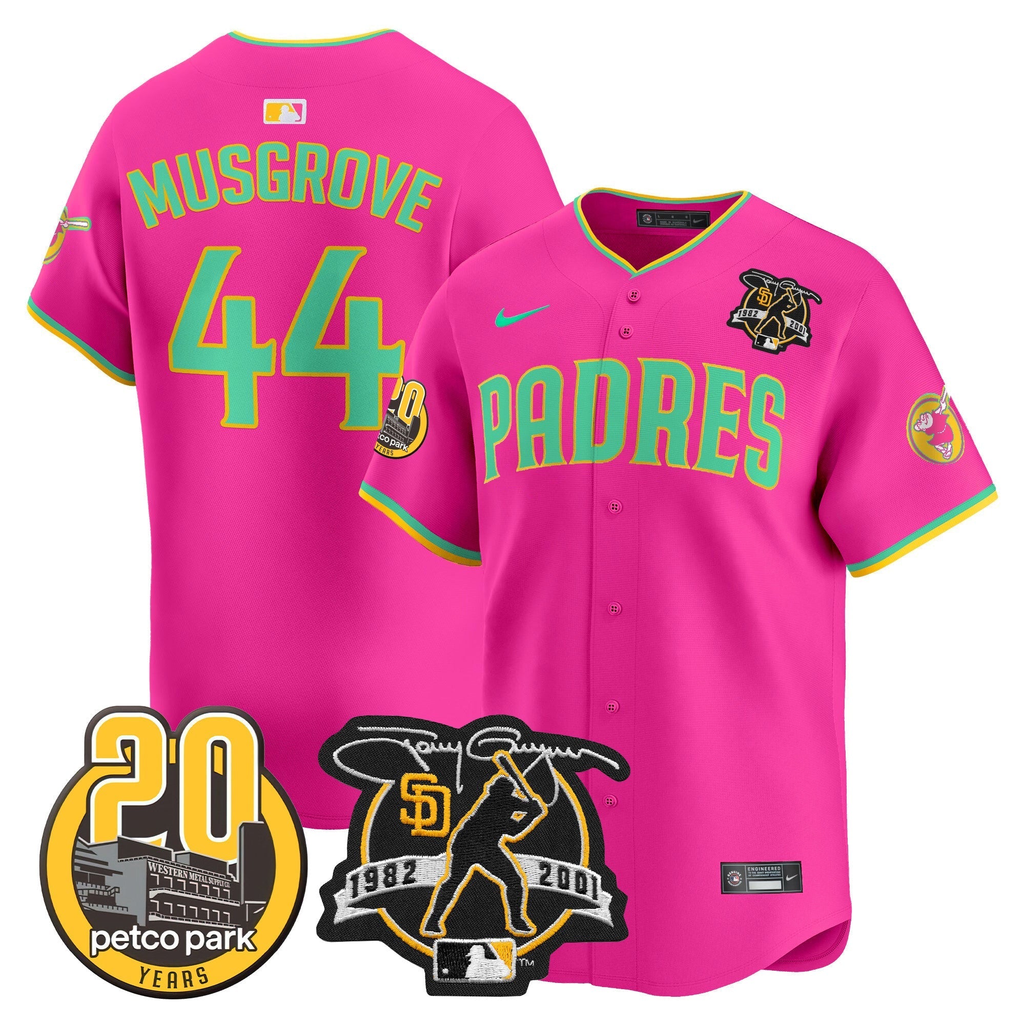 Men's Padres Tony Gwynn & Petco Park 20th Patch Vapor Premier Limited Jersey V2 ?All Stitched