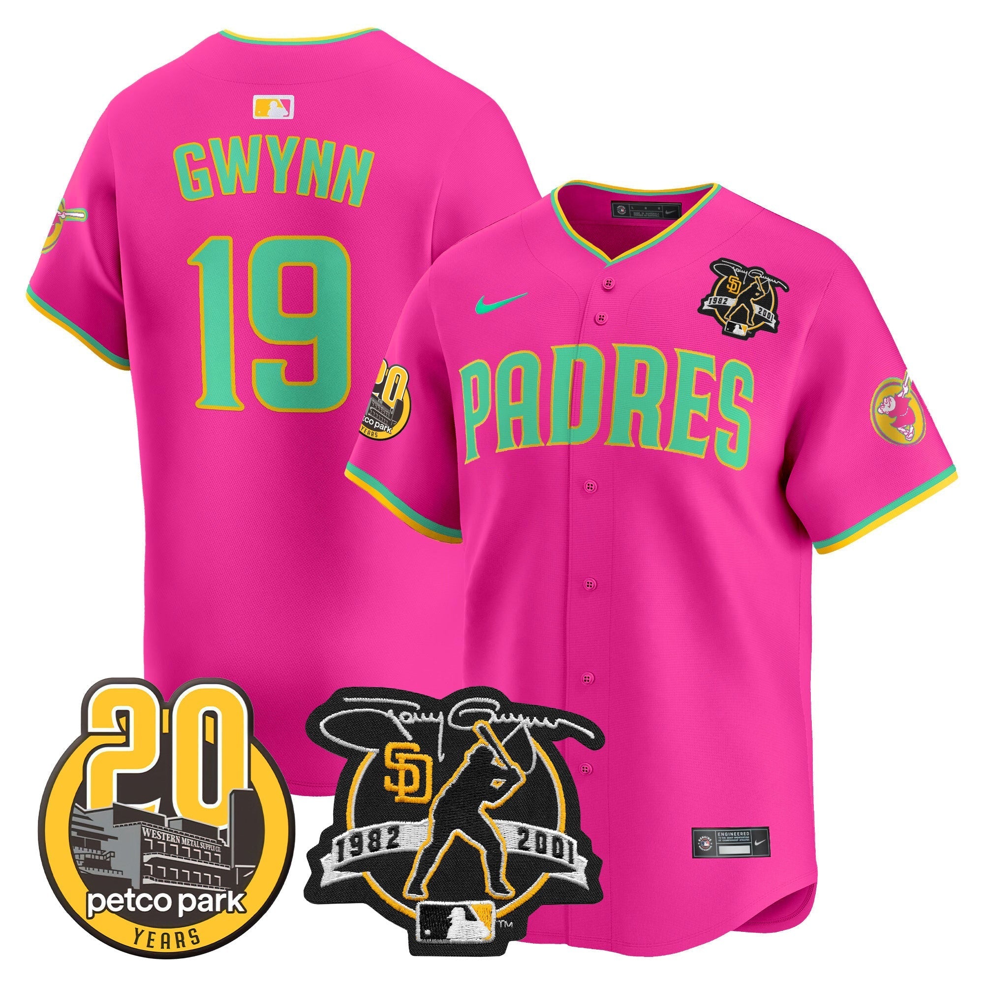 Men's Padres Tony Gwynn & Petco Park 20th Patch Vapor Premier Limited Jersey V2 ?All Stitched