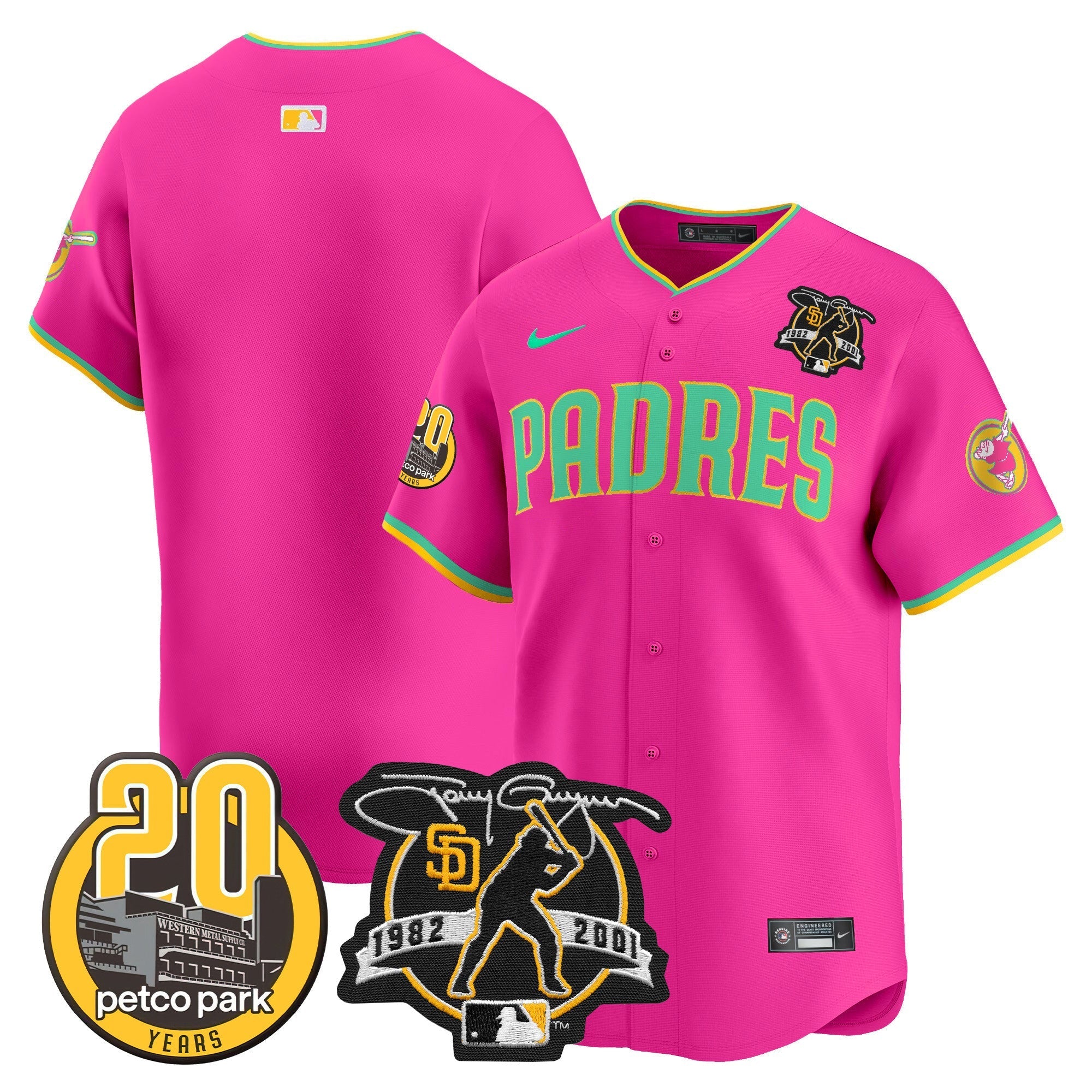 Men's Padres Tony Gwynn & Petco Park 20th Patch Vapor Premier Limited Jersey V2 ?All Stitched