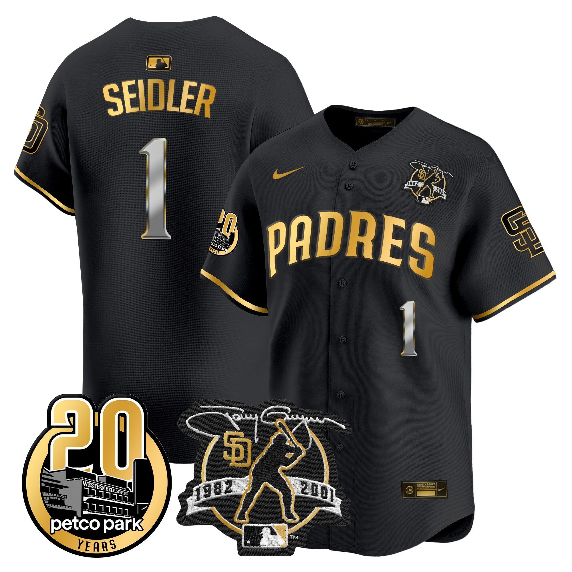 Men's Padres Tony Gwynn & Petco Park 20th Patch Vapor Premier Limited Jersey - All Stitched