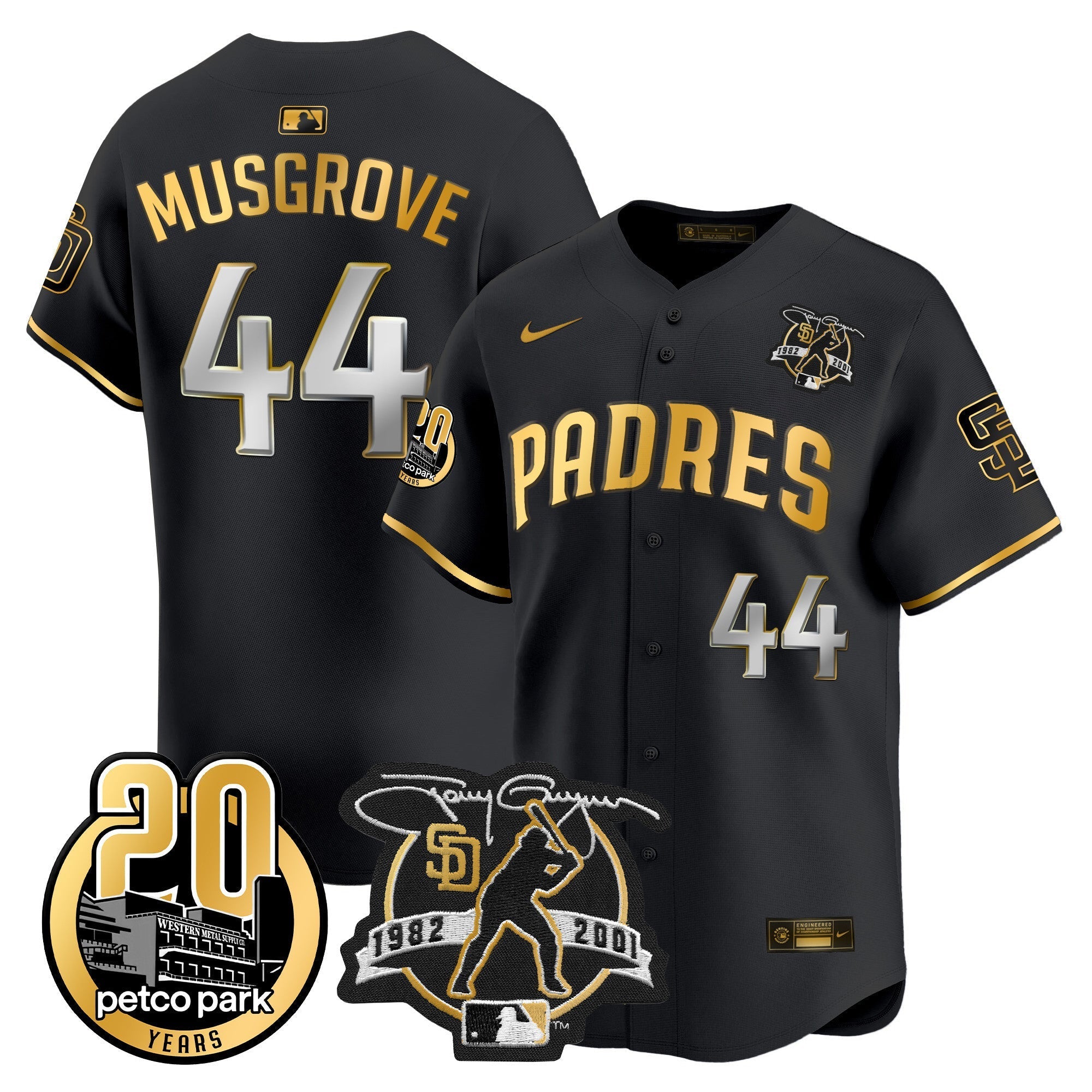 Men's Padres Tony Gwynn & Petco Park 20th Patch Vapor Premier Limited Jersey - All Stitched