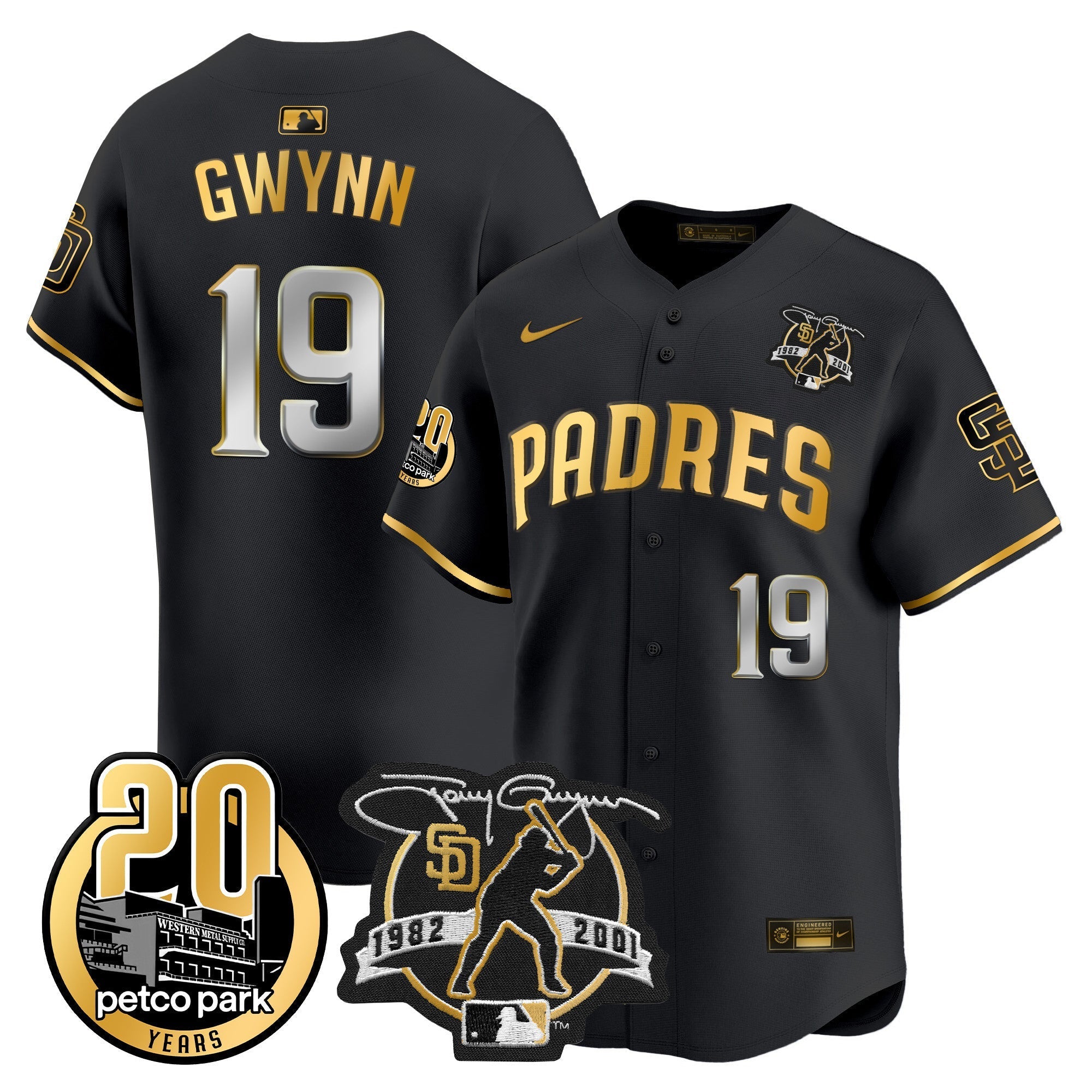 Men's Padres Tony Gwynn & Petco Park 20th Patch Vapor Premier Limited Jersey - All Stitched
