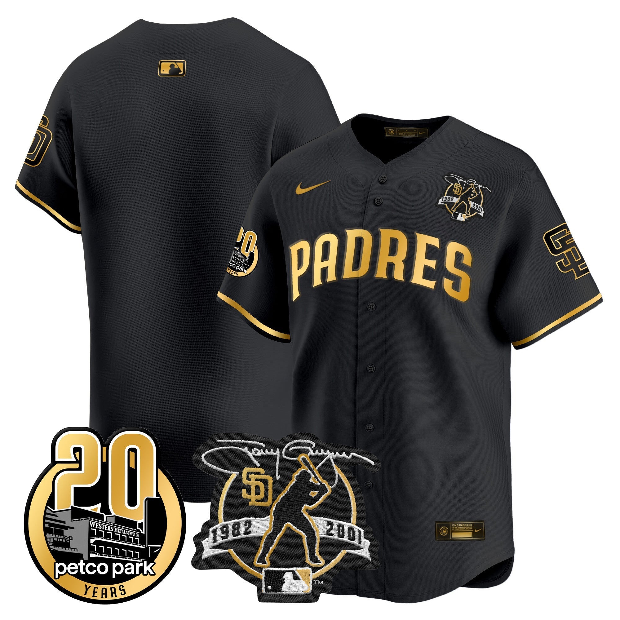 Men's Padres Tony Gwynn & Petco Park 20th Patch Vapor Premier Limited Jersey - All Stitched