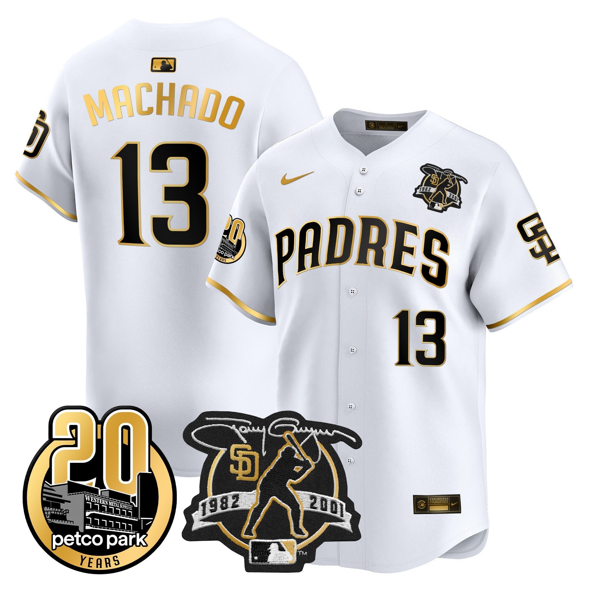 Men's Padres Tony Gwynn & Petco Park 20th Patch Vapor Premier Limited Jersey - All Stitched
