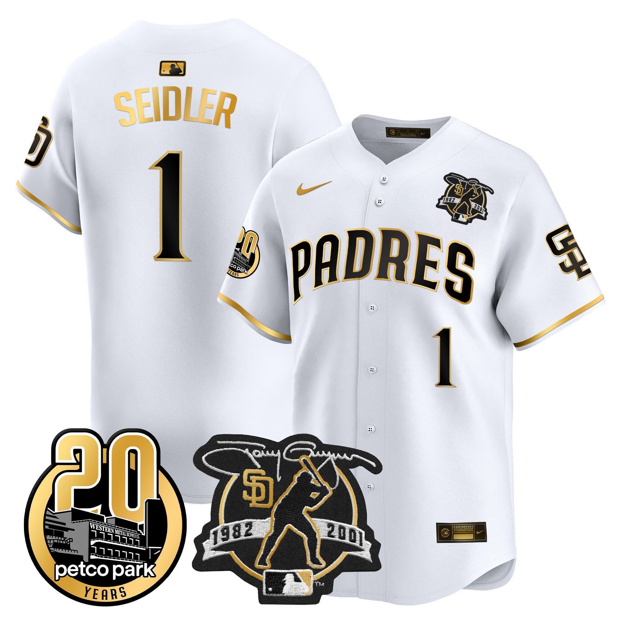 Men's Padres Tony Gwynn & Petco Park 20th Patch Vapor Premier Limited Jersey - All Stitched