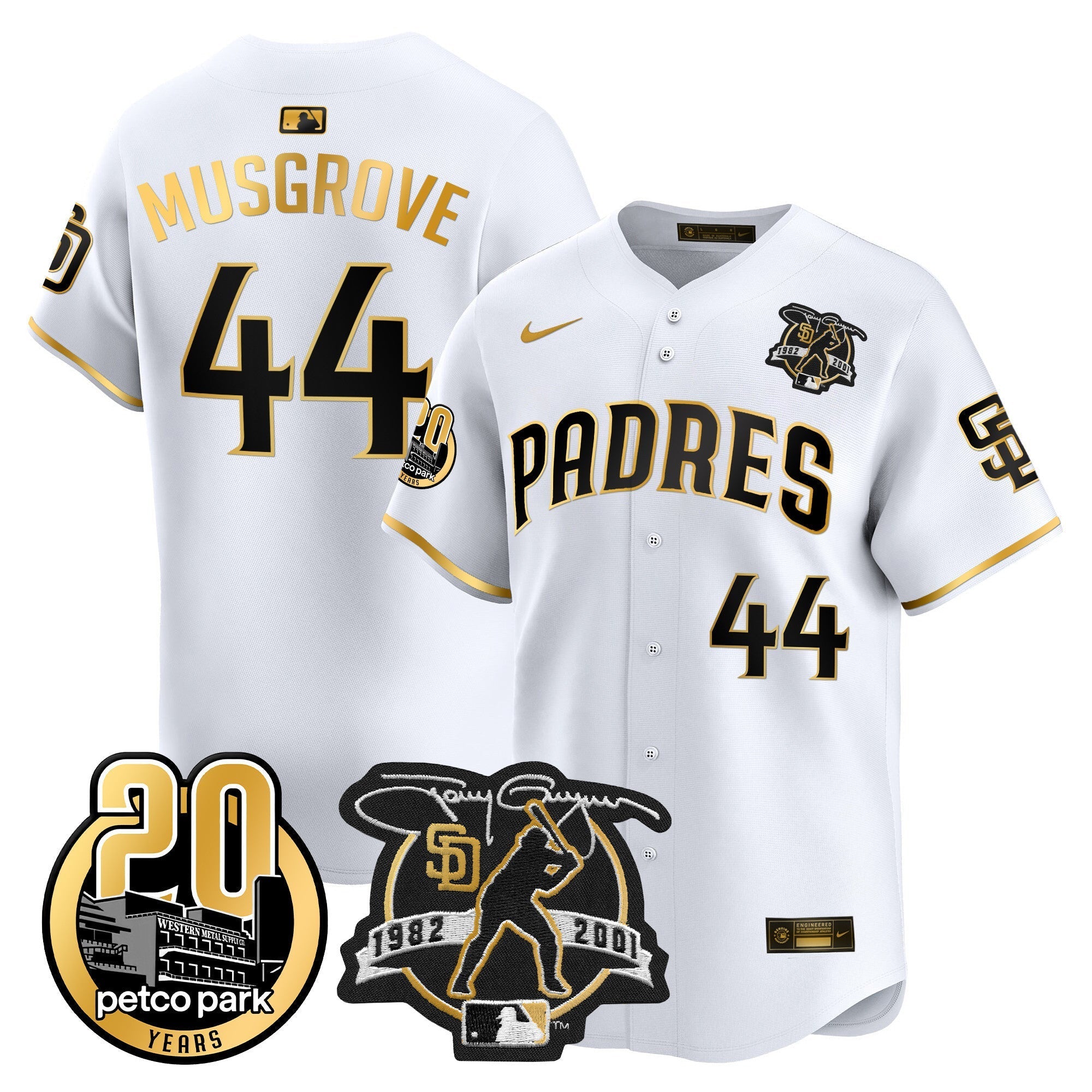 Men's Padres Tony Gwynn & Petco Park 20th Patch Vapor Premier Limited Jersey - All Stitched
