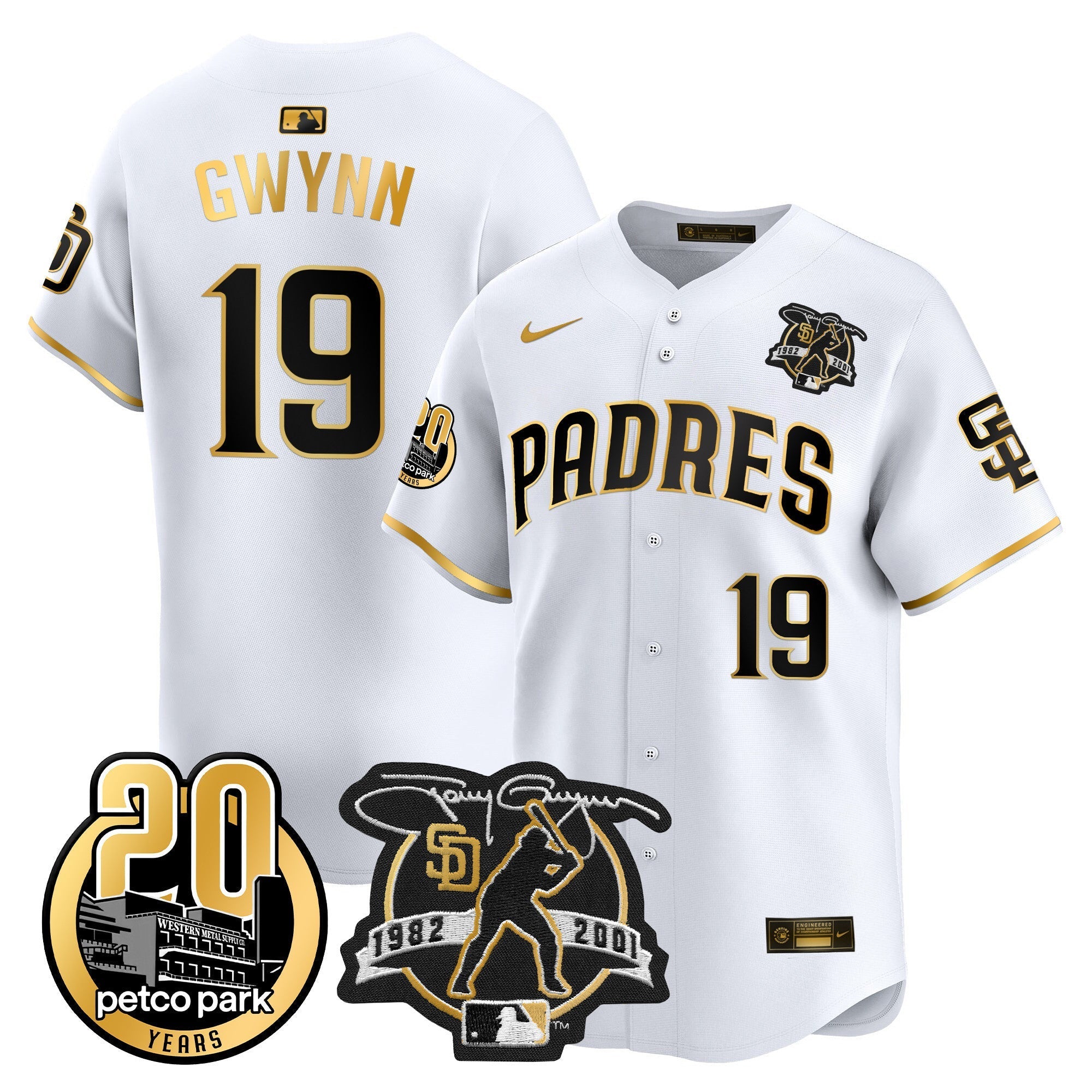 Men's Padres Tony Gwynn & Petco Park 20th Patch Vapor Premier Limited Jersey - All Stitched