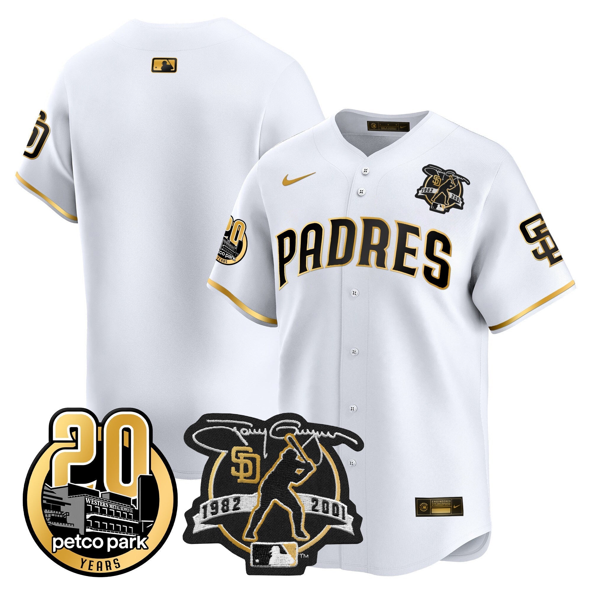 Men's Padres Tony Gwynn & Petco Park 20th Patch Vapor Premier Limited Jersey - All Stitched
