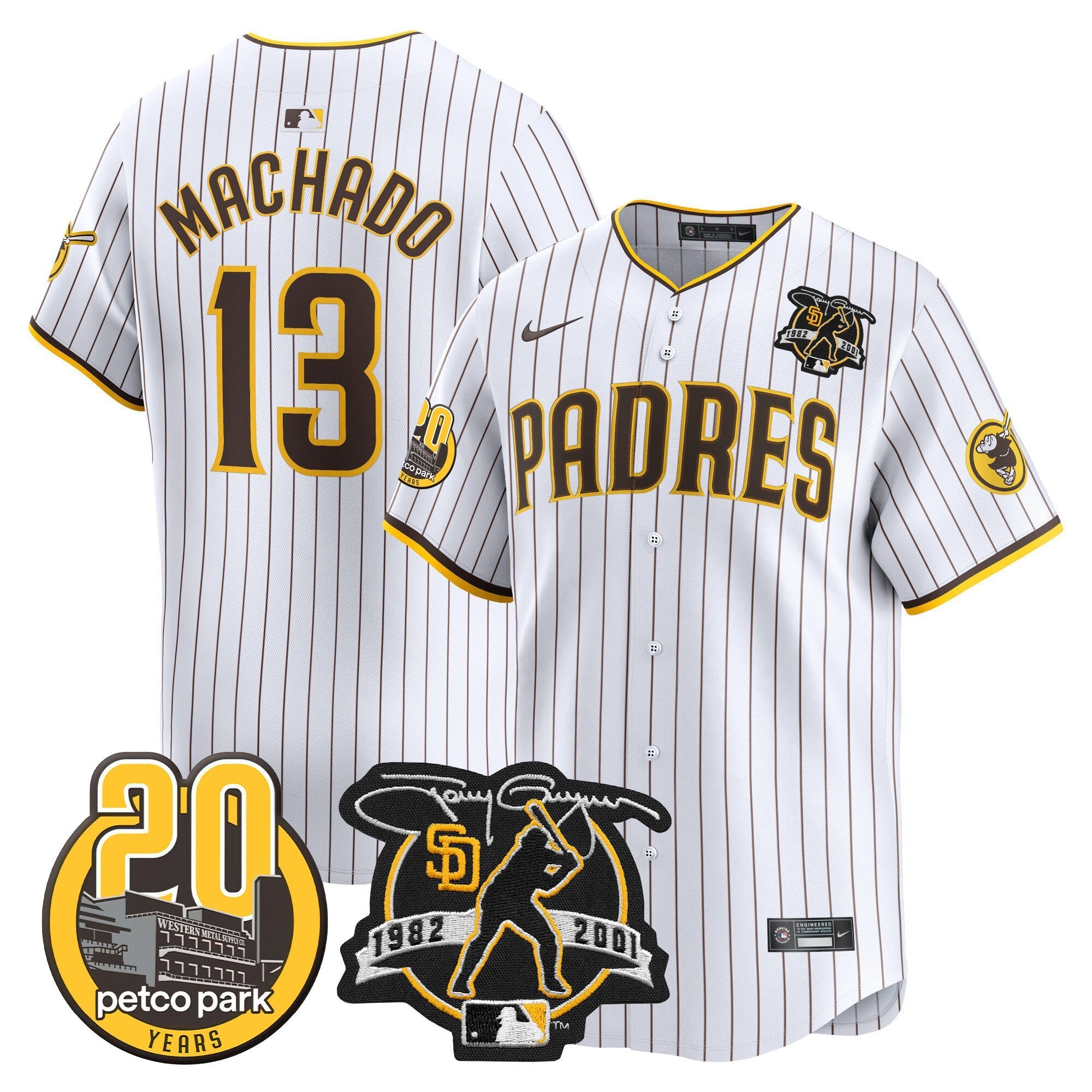 Men's Padres Tony Gwynn & Petco Park 20th Patch Vapor Premier Limited Jersey - All Stitched