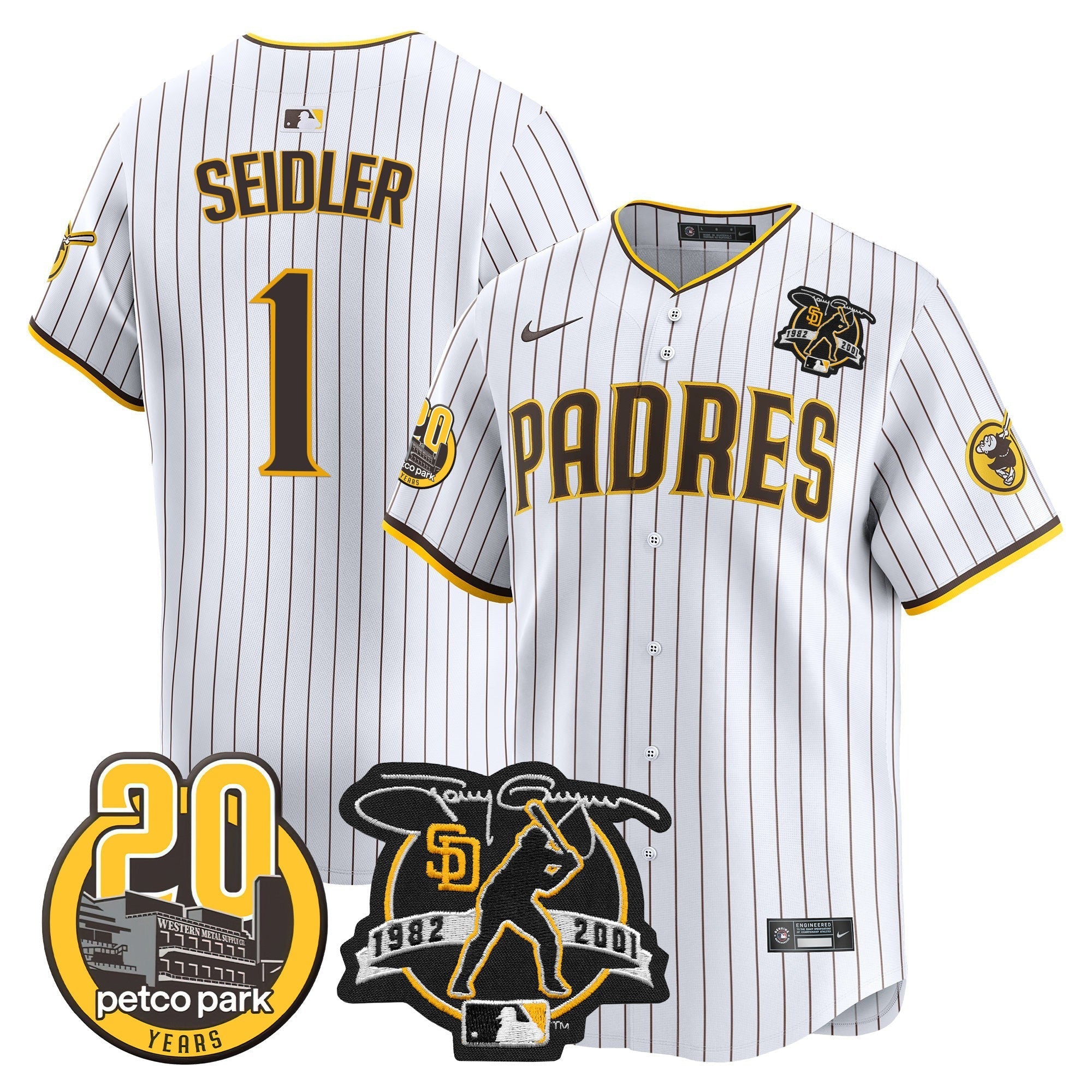 Men's Padres Tony Gwynn & Petco Park 20th Patch Vapor Premier Limited Jersey - All Stitched