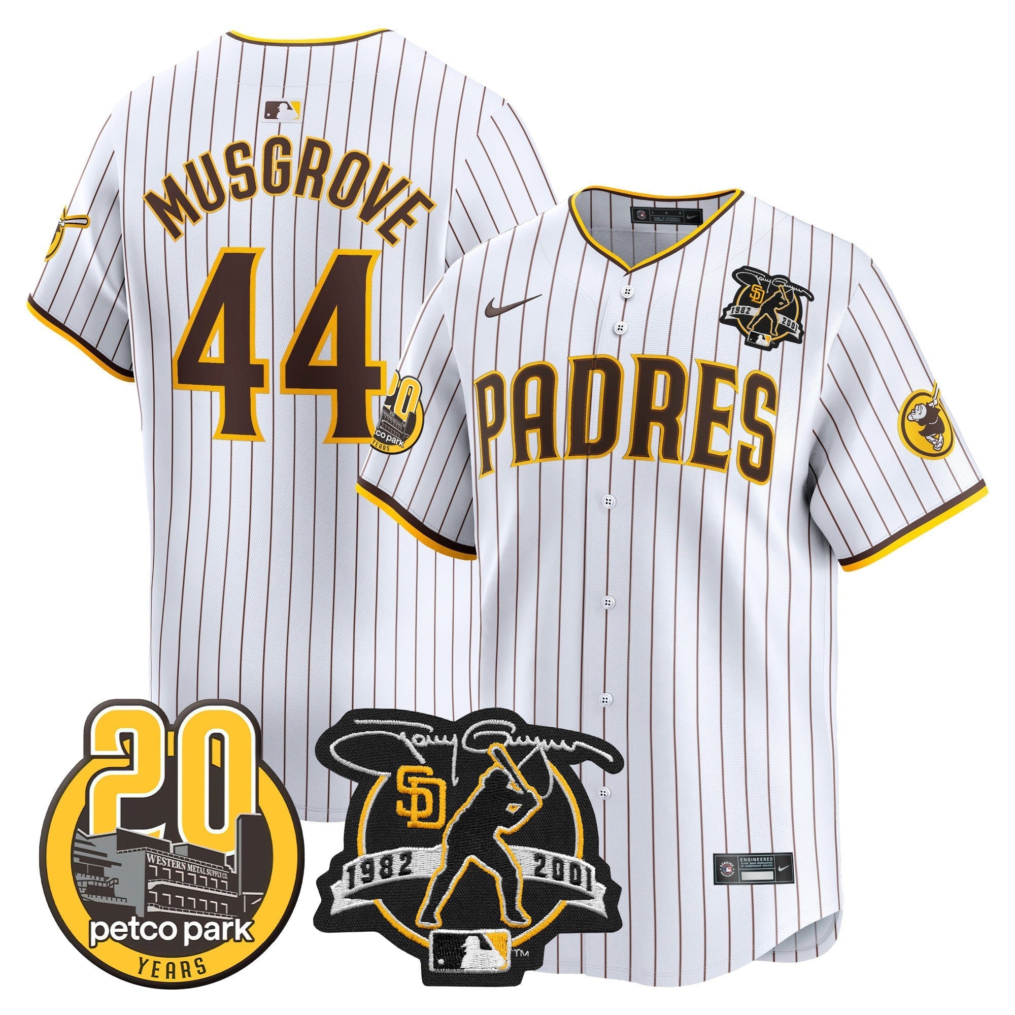 Men's Padres Tony Gwynn & Petco Park 20th Patch Vapor Premier Limited Jersey - All Stitched