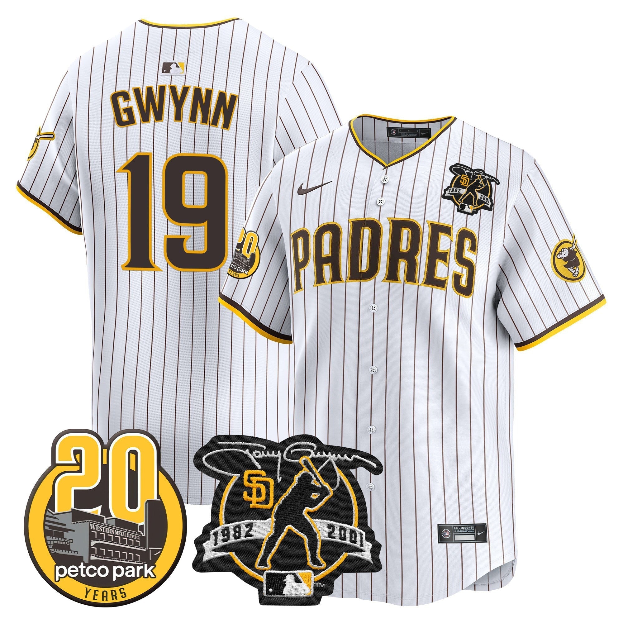 Men's Padres Tony Gwynn & Petco Park 20th Patch Vapor Premier Limited Jersey - All Stitched