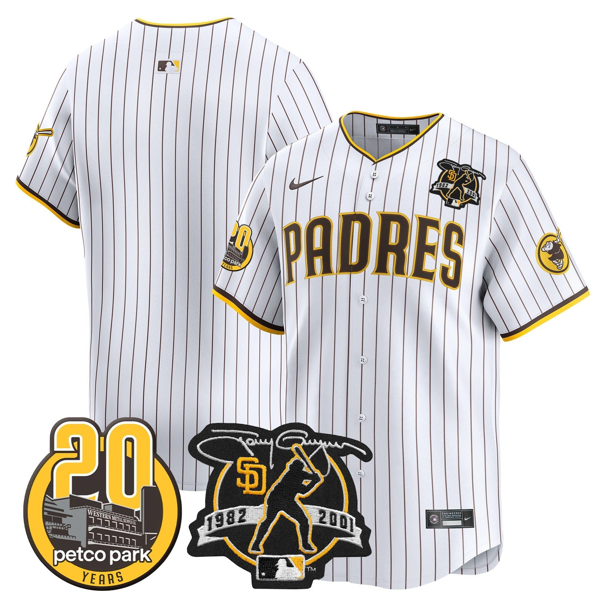 Men's Padres Tony Gwynn & Petco Park 20th Patch Vapor Premier Limited Jersey - All Stitched