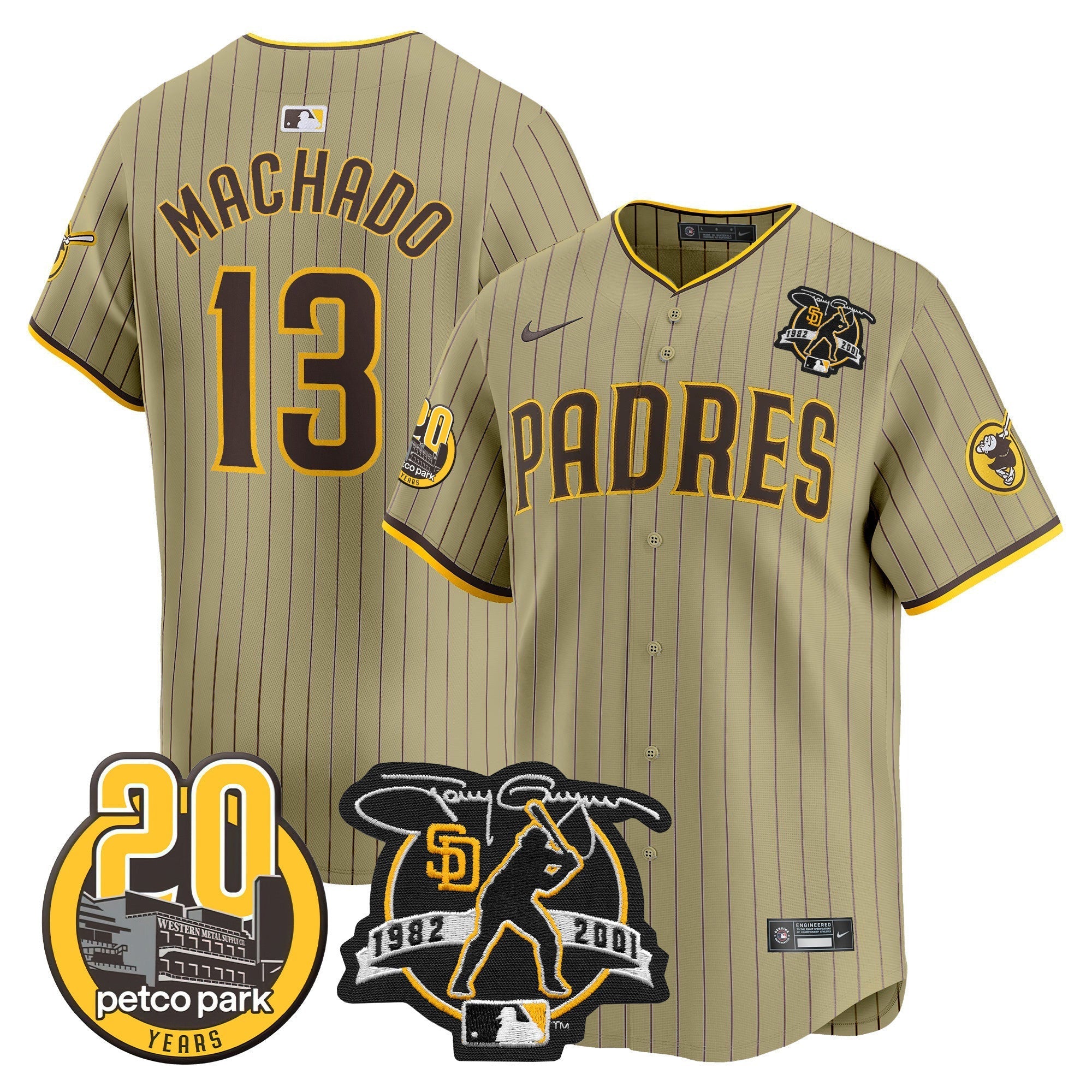 Men's Padres Tony Gwynn & Petco Park 20th Patch Vapor Premier Limited Jersey - All Stitched