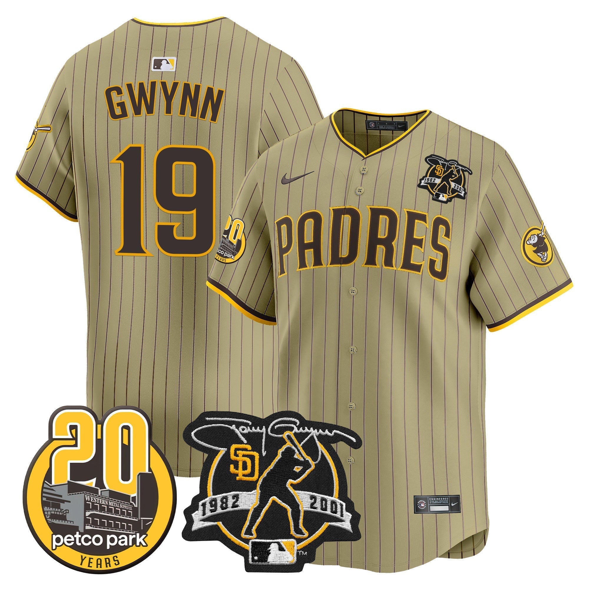 Men's Padres Tony Gwynn & Petco Park 20th Patch Vapor Premier Limited Jersey - All Stitched