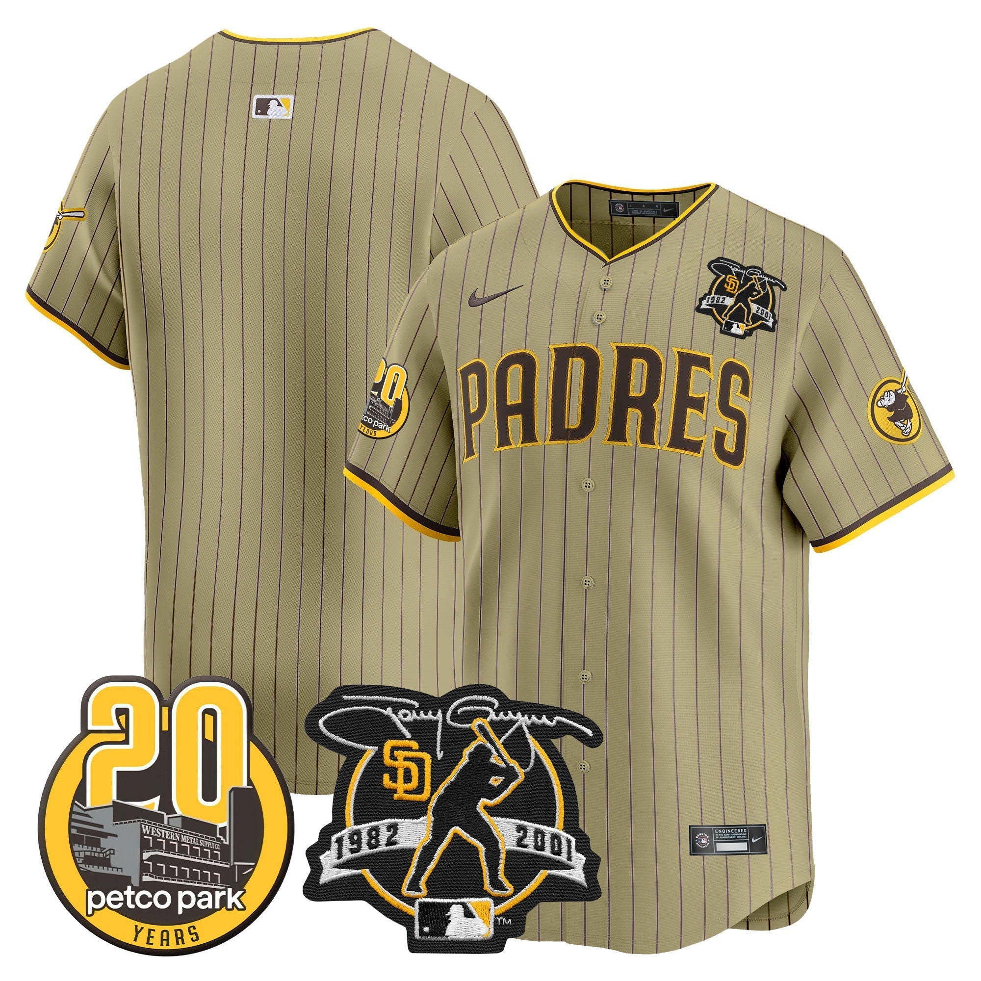 Men's Padres Tony Gwynn & Petco Park 20th Patch Vapor Premier Limited Jersey - All Stitched