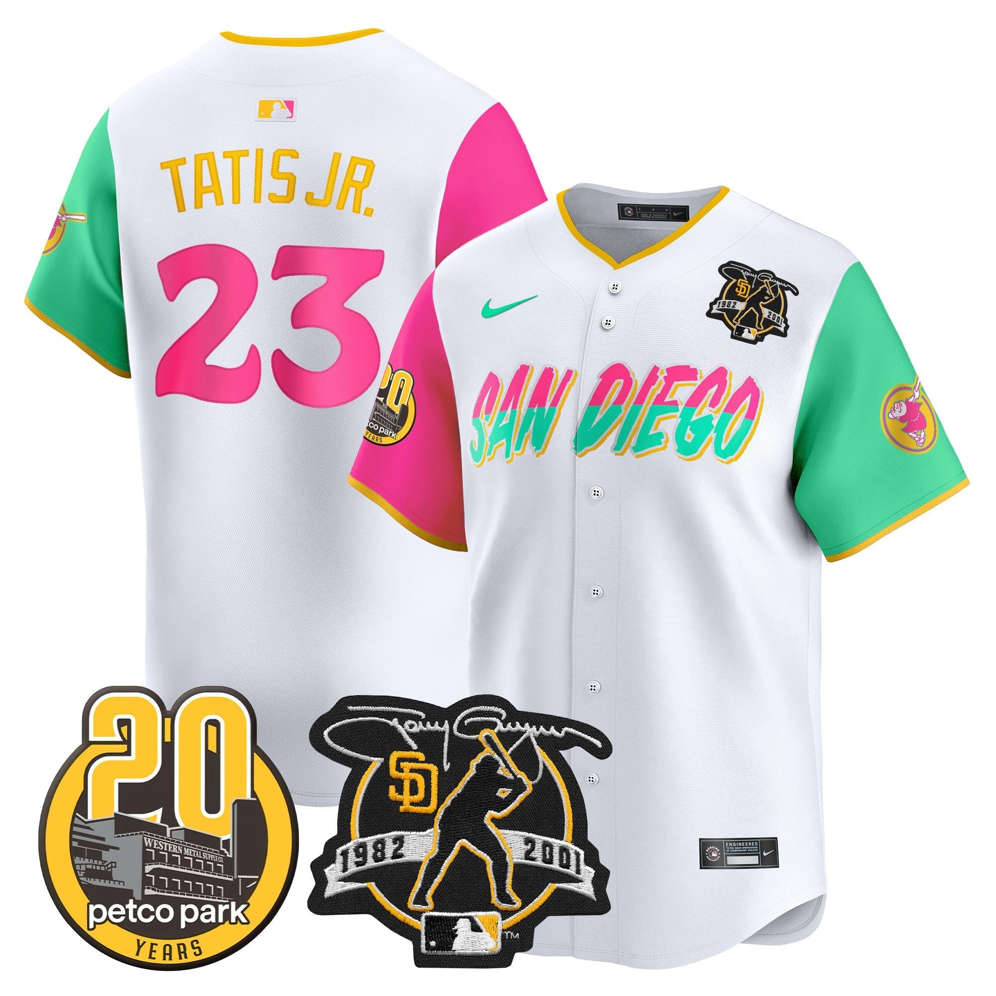 Men's Padres Tony Gwynn & Petco Park 20th Patch Vapor Premier Limited Jersey - All Stitched