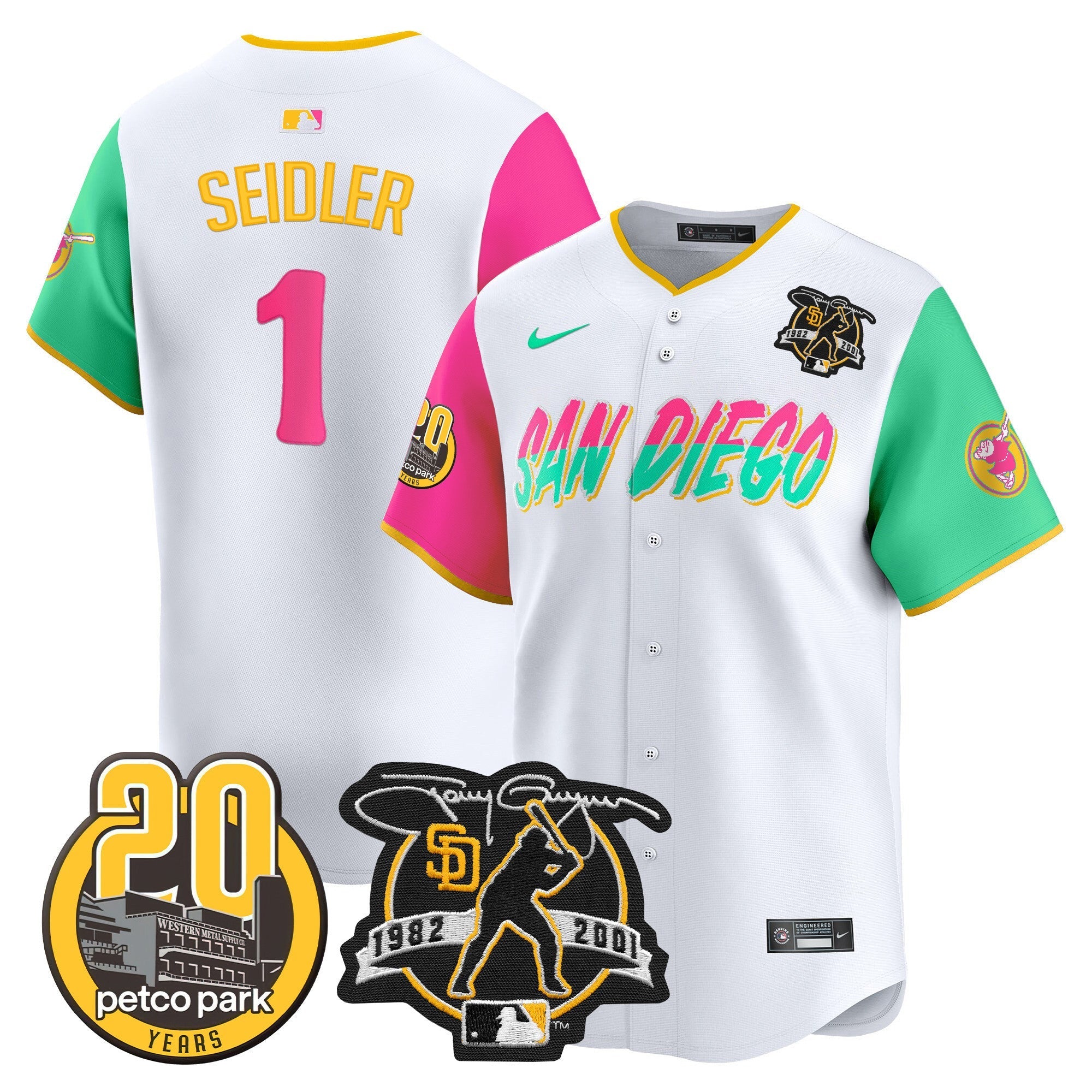 Men's Padres Tony Gwynn & Petco Park 20th Patch Vapor Premier Limited Jersey - All Stitched