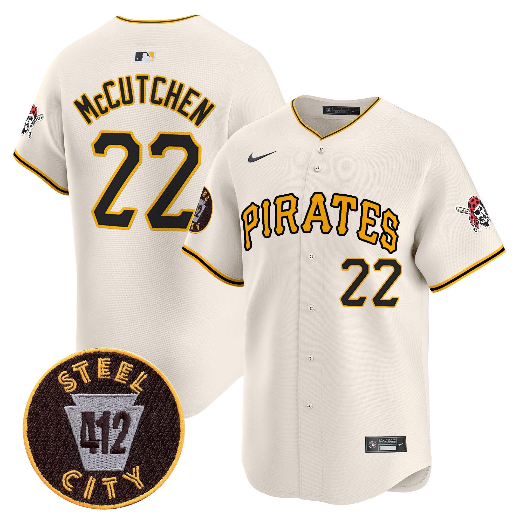 Men's Pittsburgh Pirates 412 Patch Vapor Premier Limited Jersey V3 - All Stitched