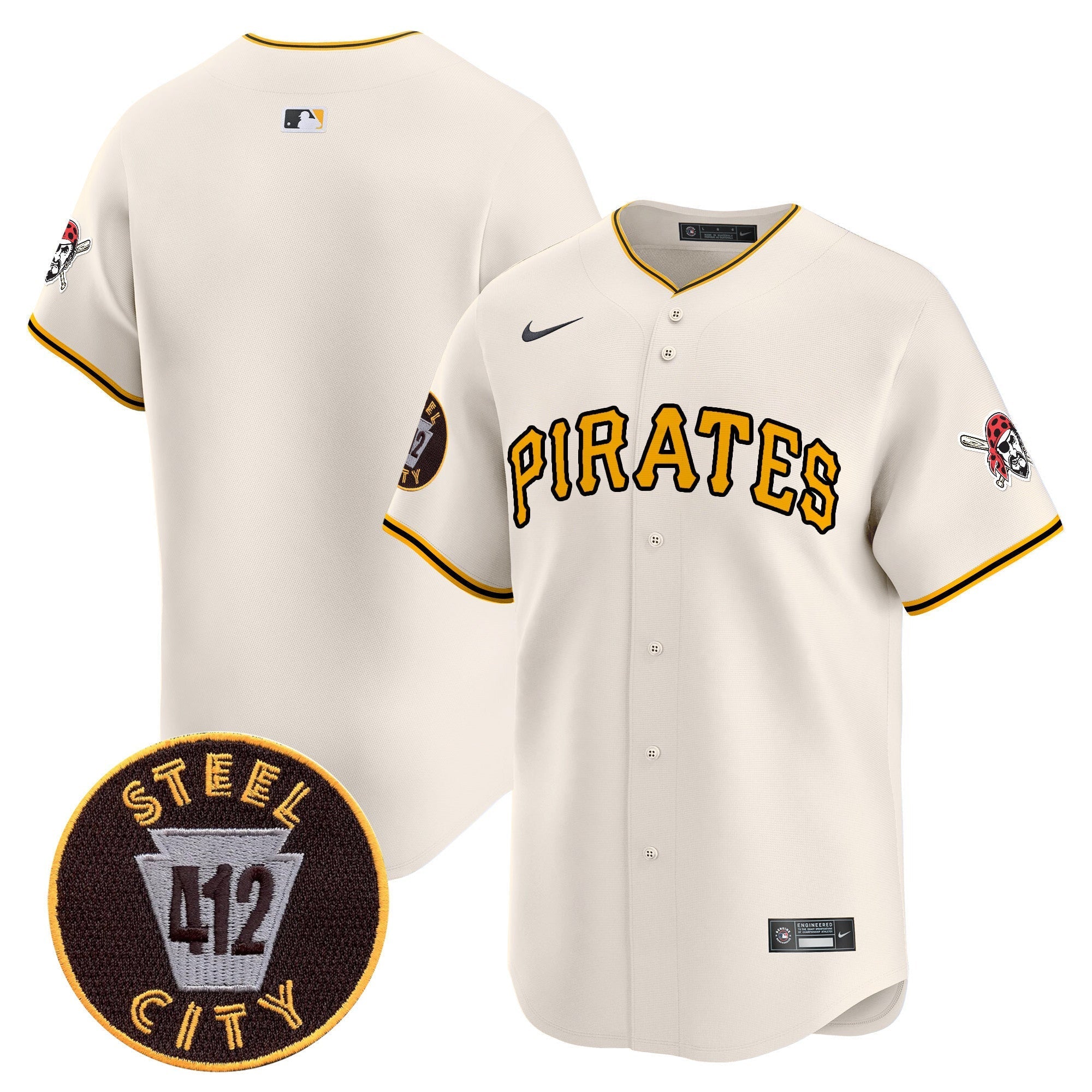 Men's Pittsburgh Pirates 412 Patch Vapor Premier Limited Jersey V3 - All Stitched