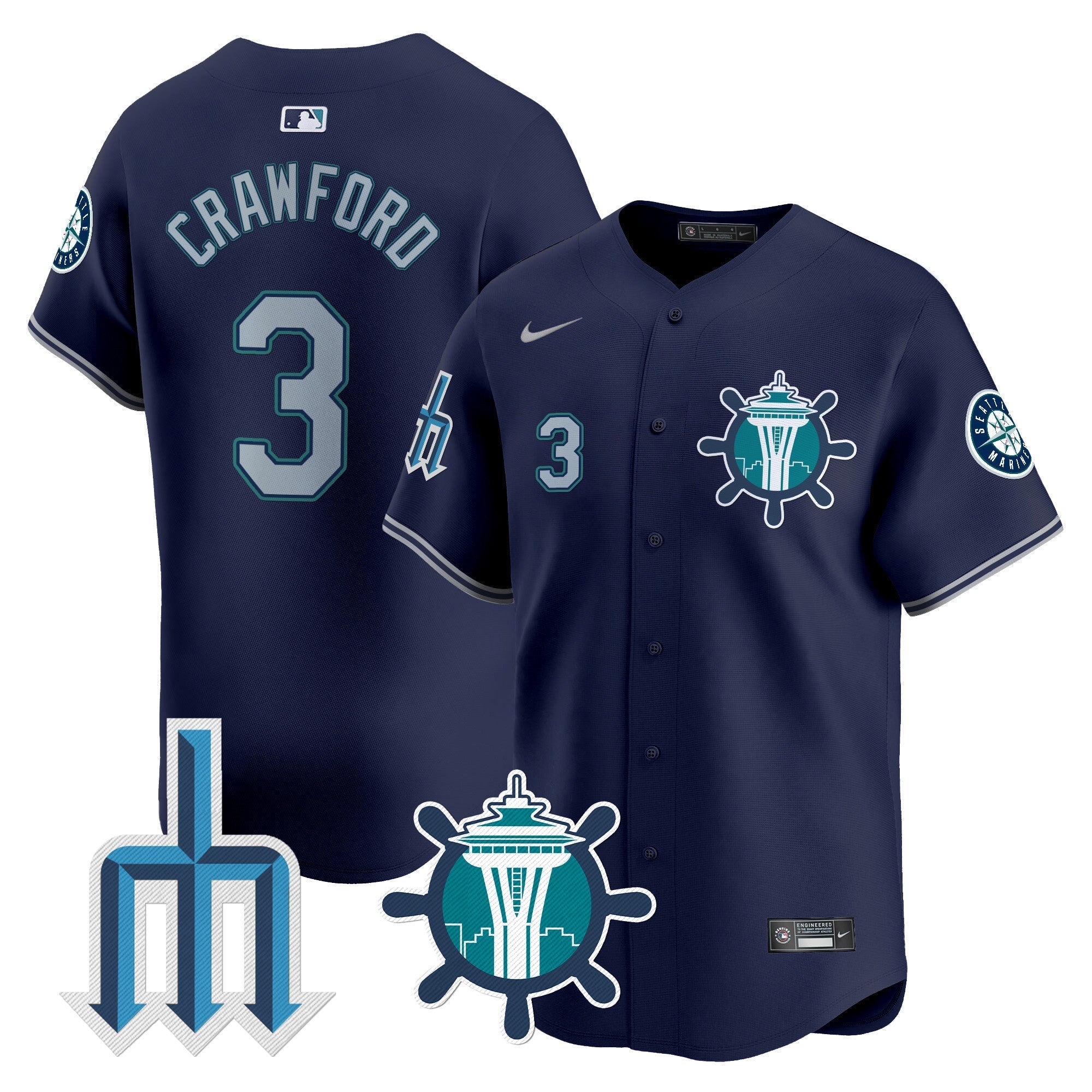 Men's Seattle Mariners Trident Patch Vapor Premier Limited Jersey - All Stitched