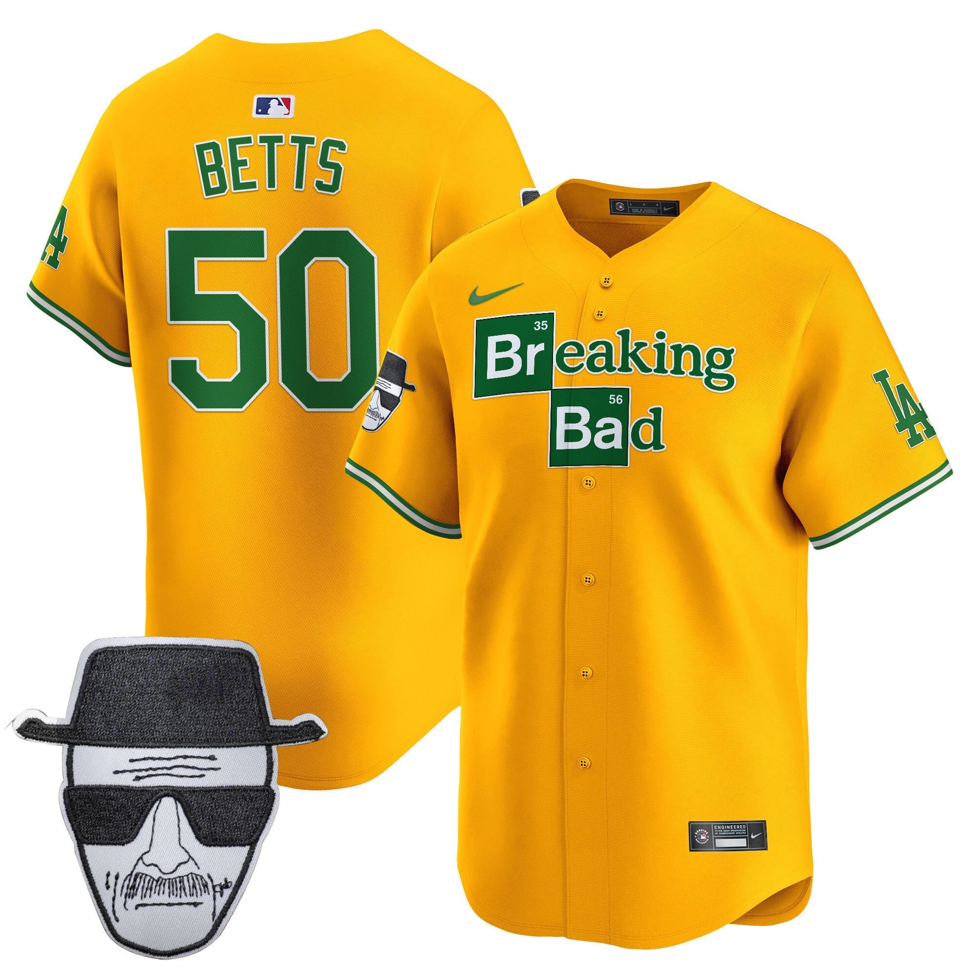 Men's Dodgers Breaking Bad Walter White Patch Vapor Premier Limited Jersey - All Stitched