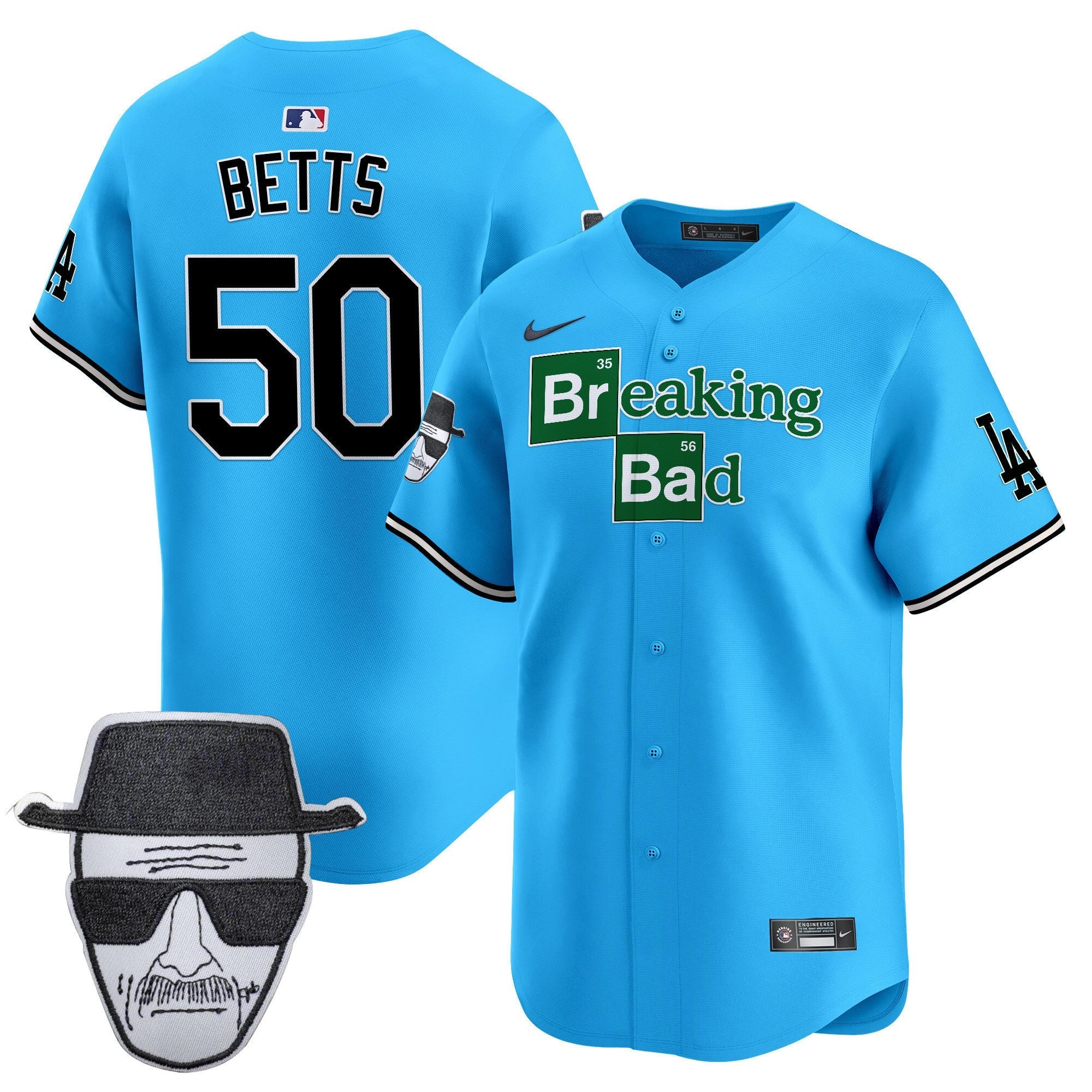 Men's Dodgers Breaking Bad Walter White Patch Vapor Premier Limited Jersey - All Stitched